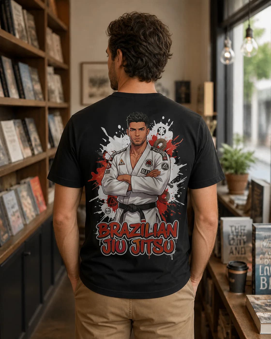 Brazilian Jiu Jitsu Men black cotton tee person back mockup