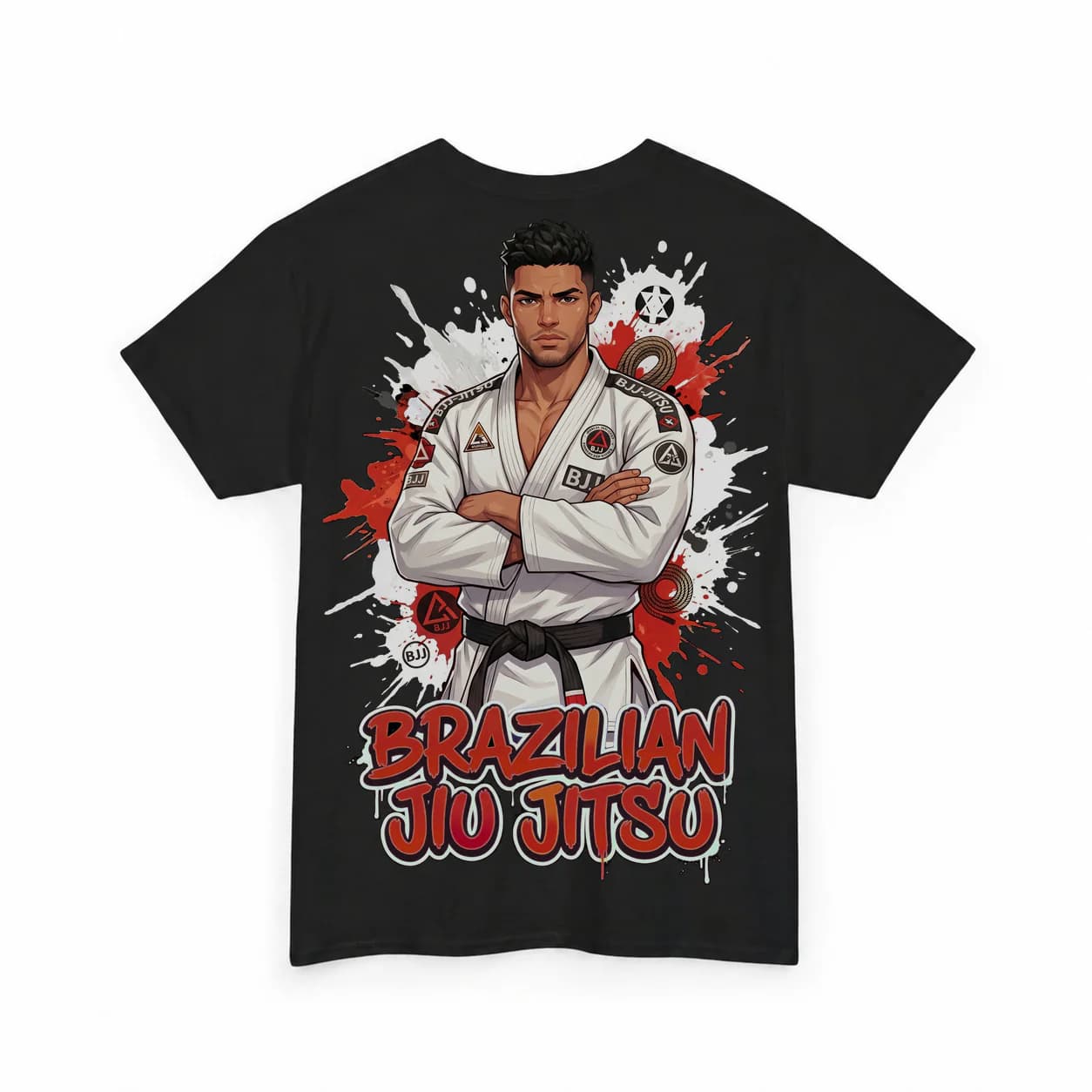 Brazilian Jiu Jitsu Men black cotton tee garment back mockup