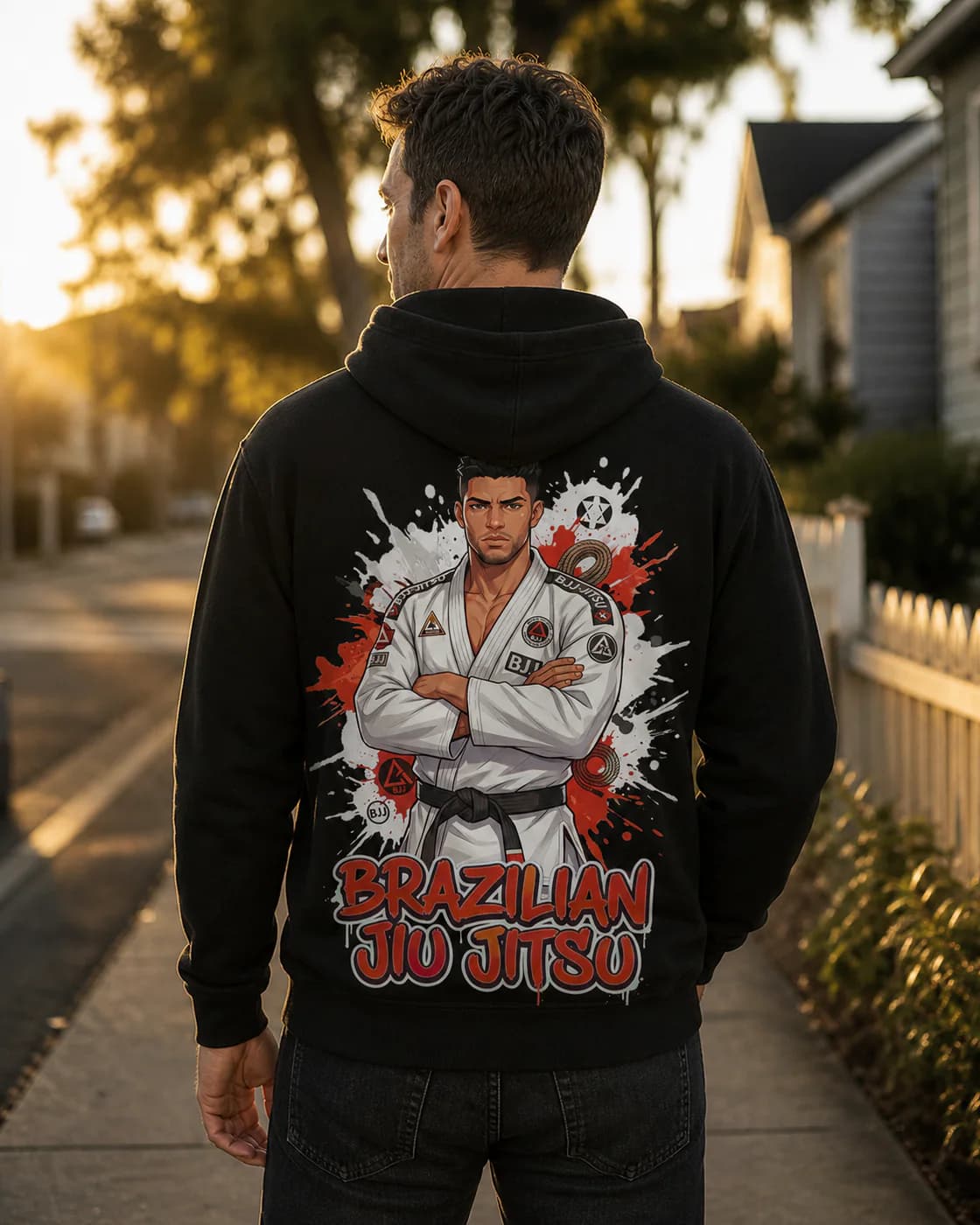 Brazilian Jiu Jitsu Men black hoodie person back mockup