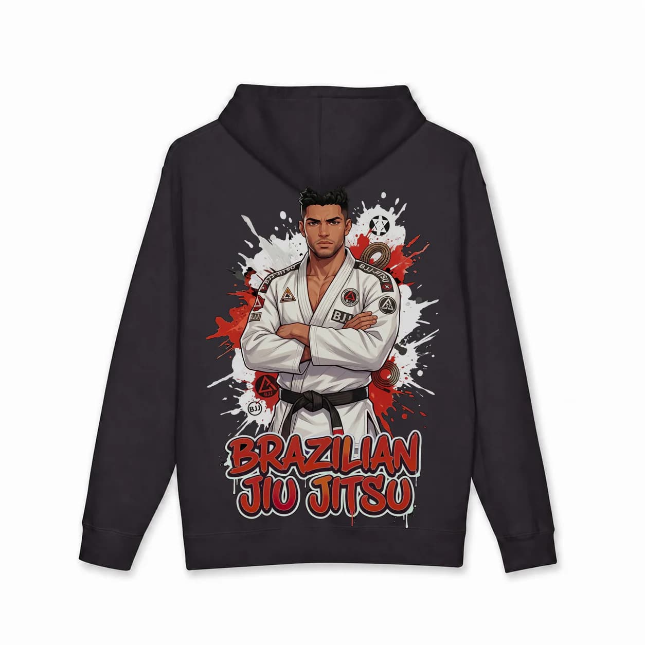 Brazilian Jiu Jitsu Men black hoodie garment back mockup