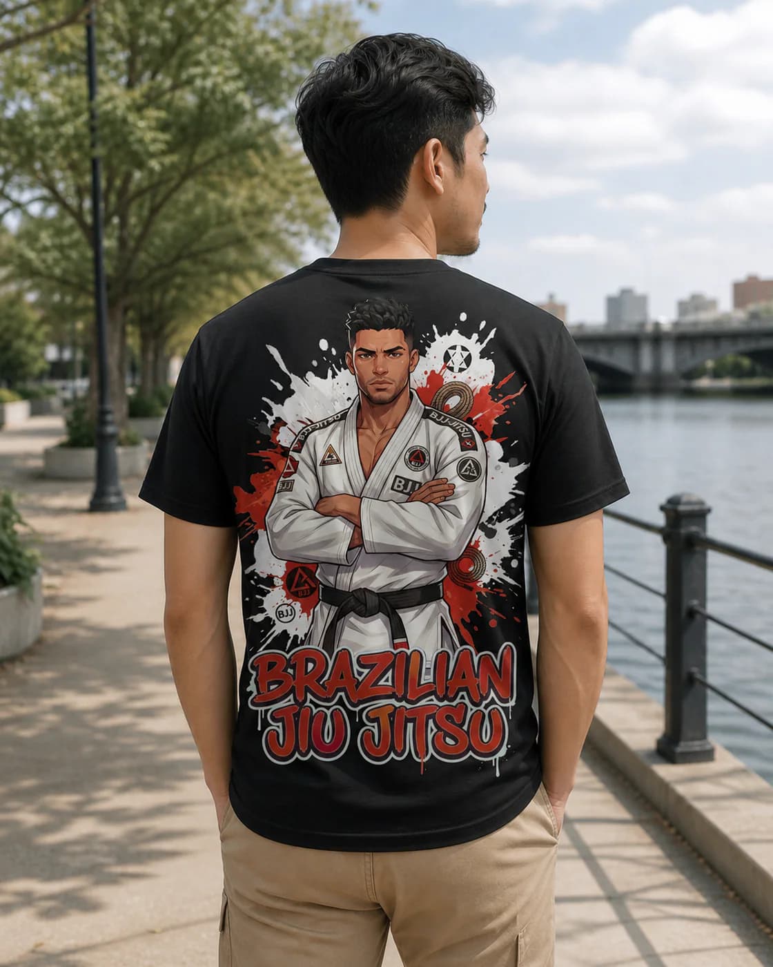 Brazilian Jiu Jitsu Men black performance tee person back mockup