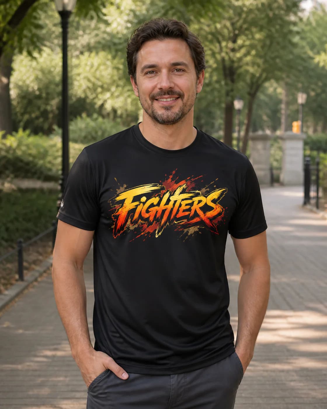 Boxing Men black performance tee person front mockup