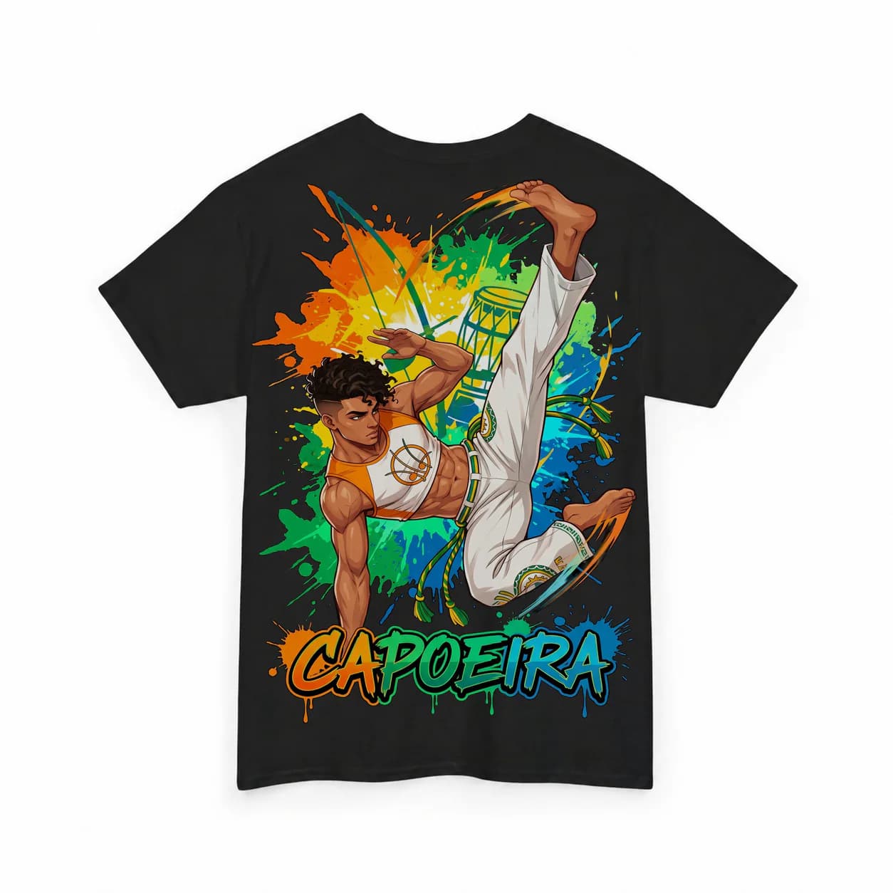 Capoeira Men black cotton tee garment back mockup