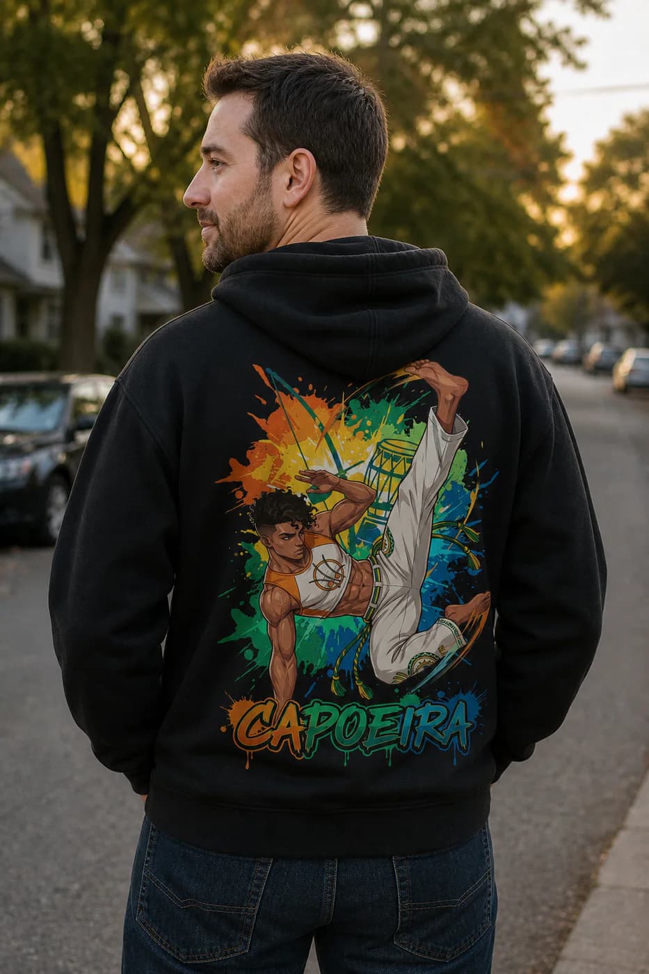 Capoeira Men black hoodie person back mockup