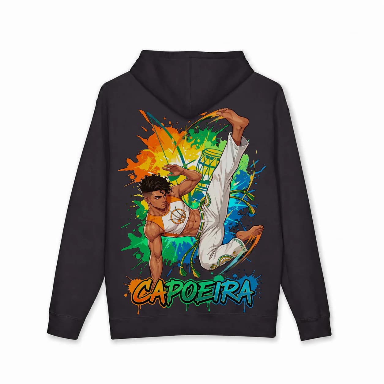 Capoeira Men black hoodie garment back mockup