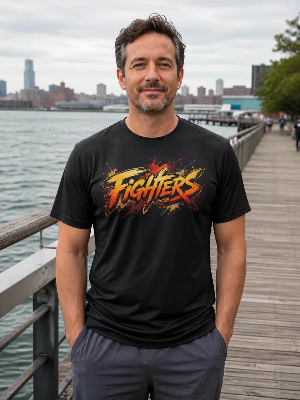 Capoeira Men black performance tee person front mockup