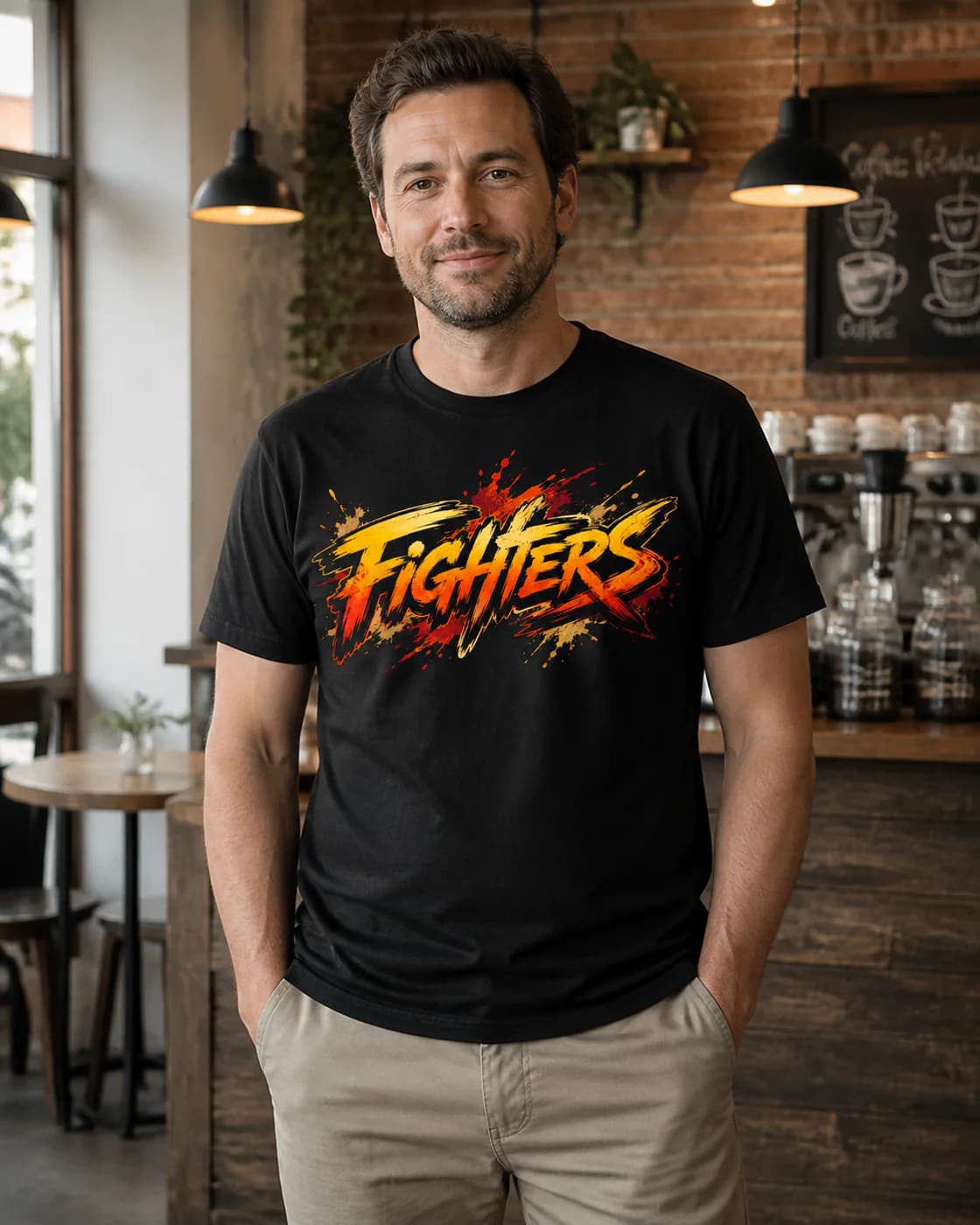Grappling Men black cotton tee person front mockup