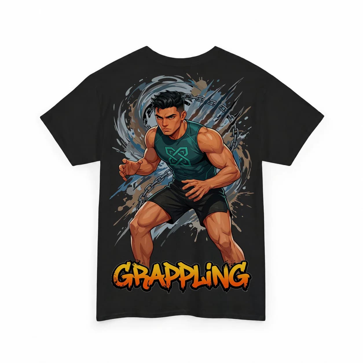 Grappling Men black cotton tee garment back mockup