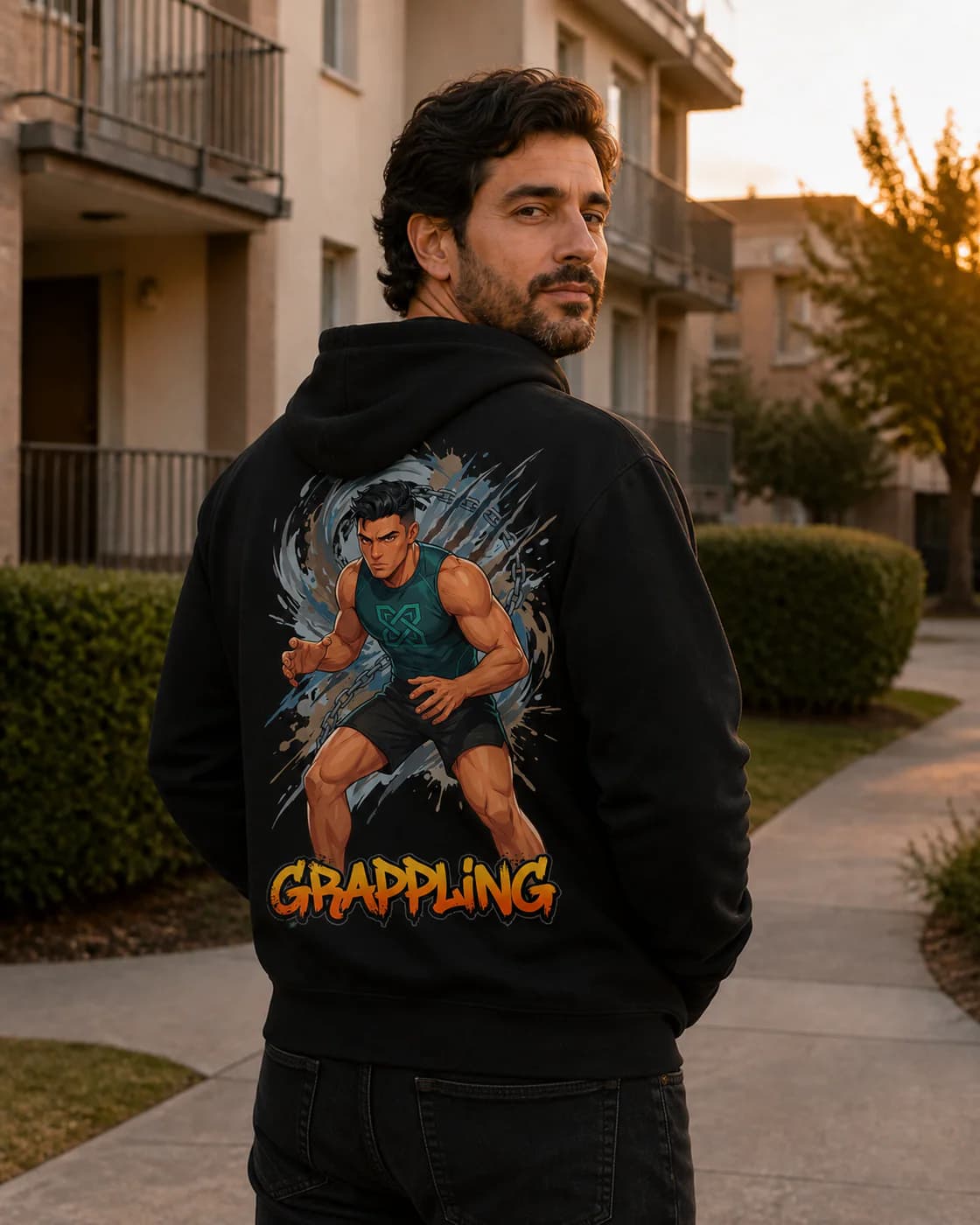 Grappling Men black hoodie person back mockup