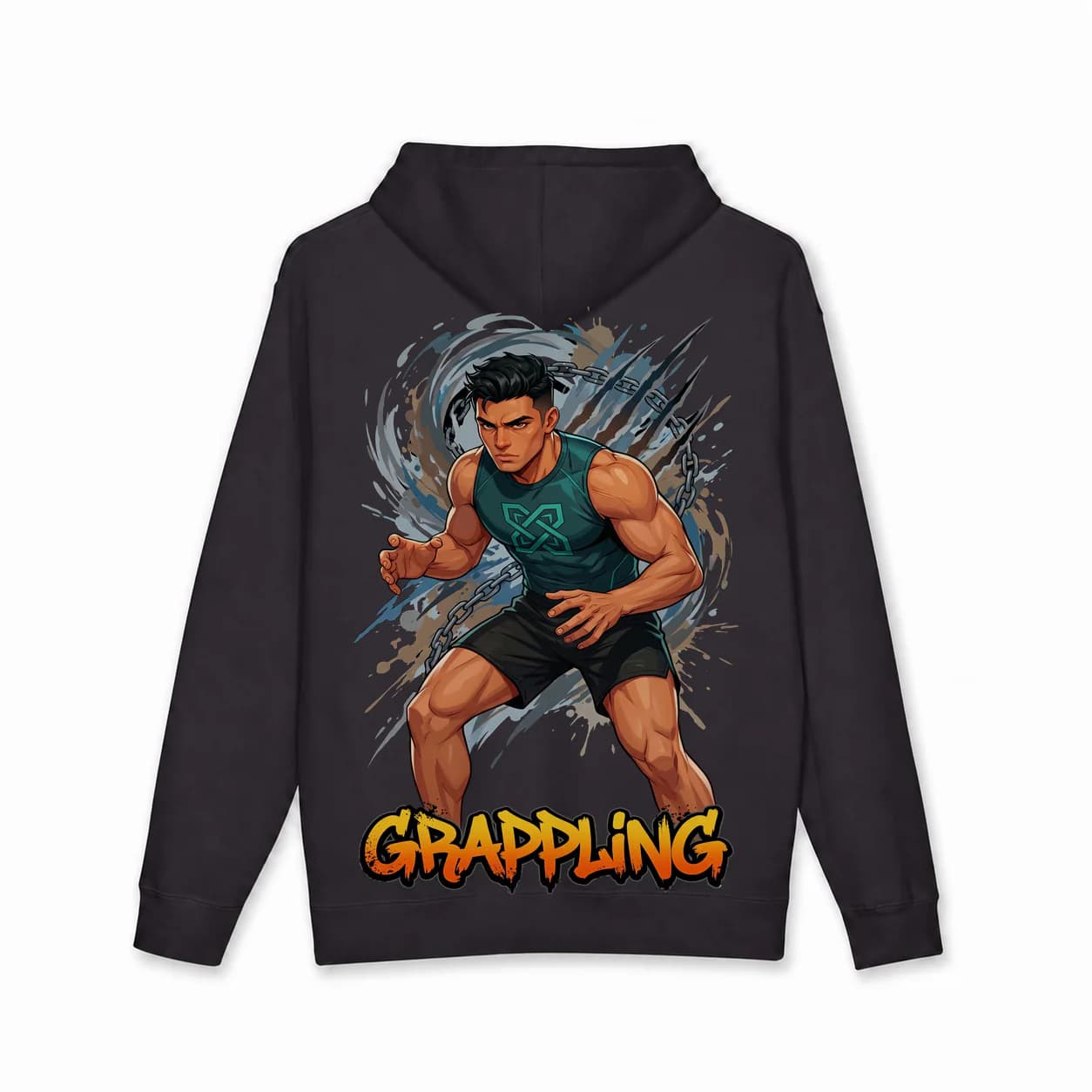 Grappling Men black hoodie garment back mockup