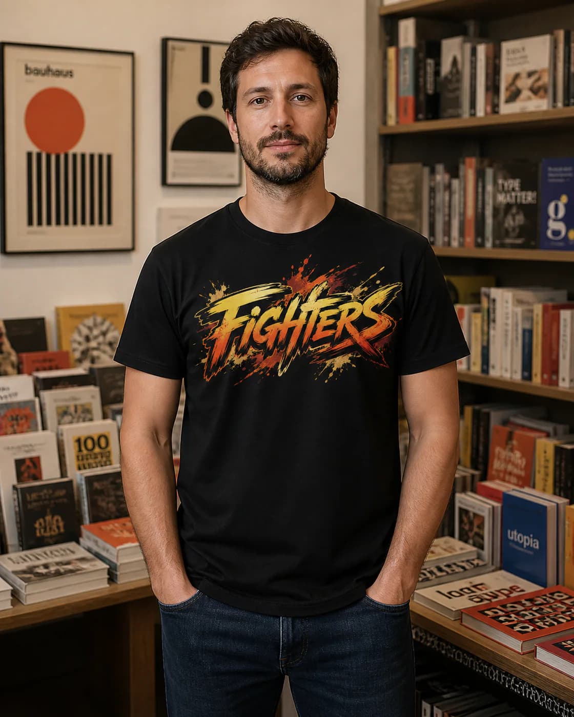 Karate Men black cotton tee person front mockup