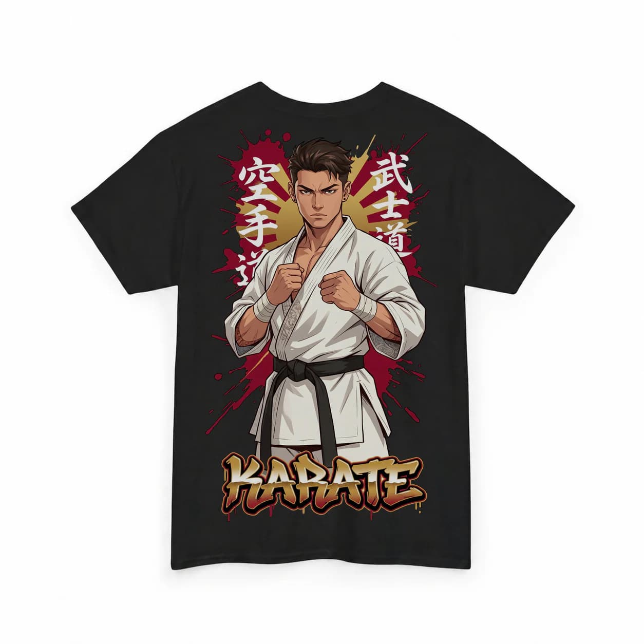 Karate Men black cotton tee garment back mockup