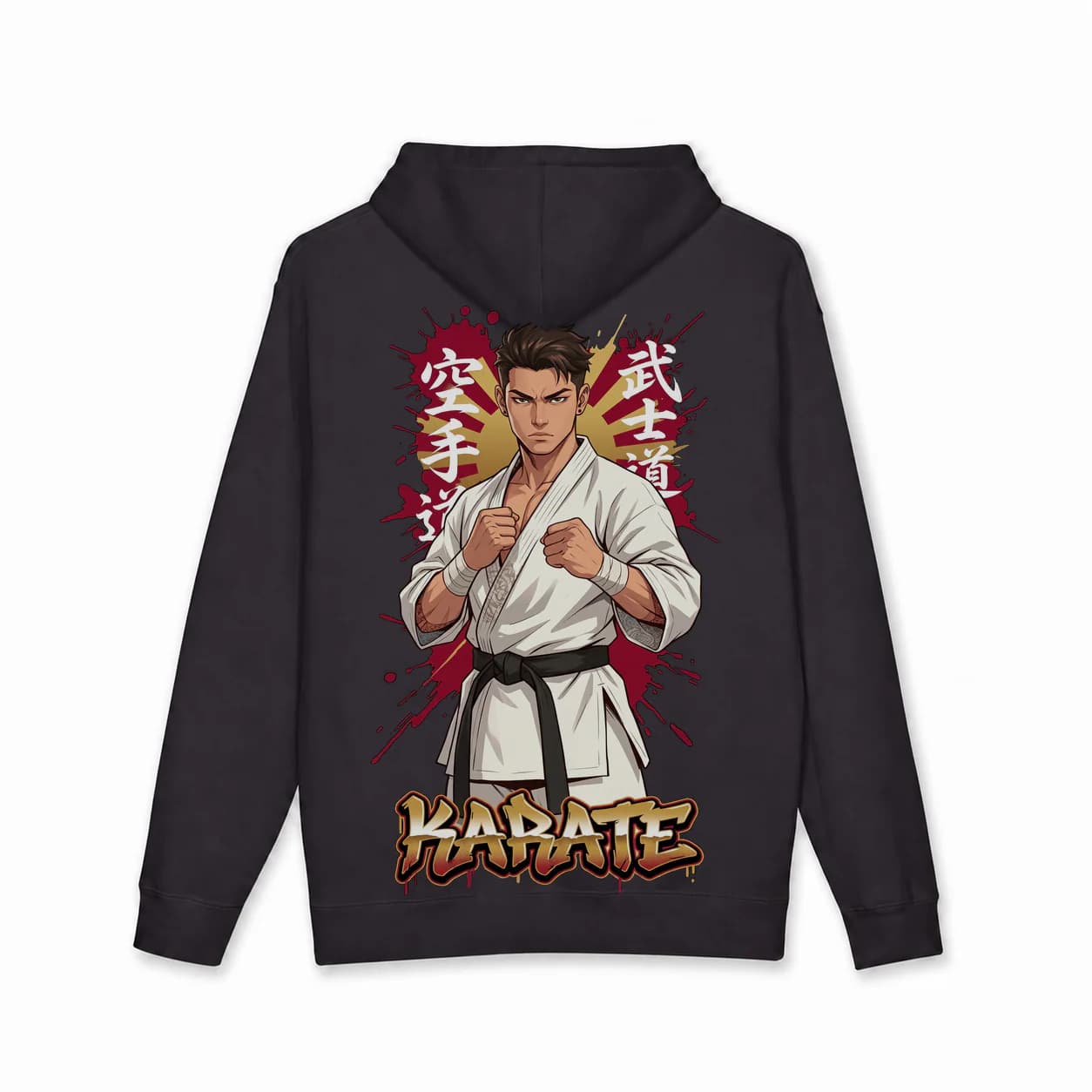 Karate Men black hoodie garment back mockup