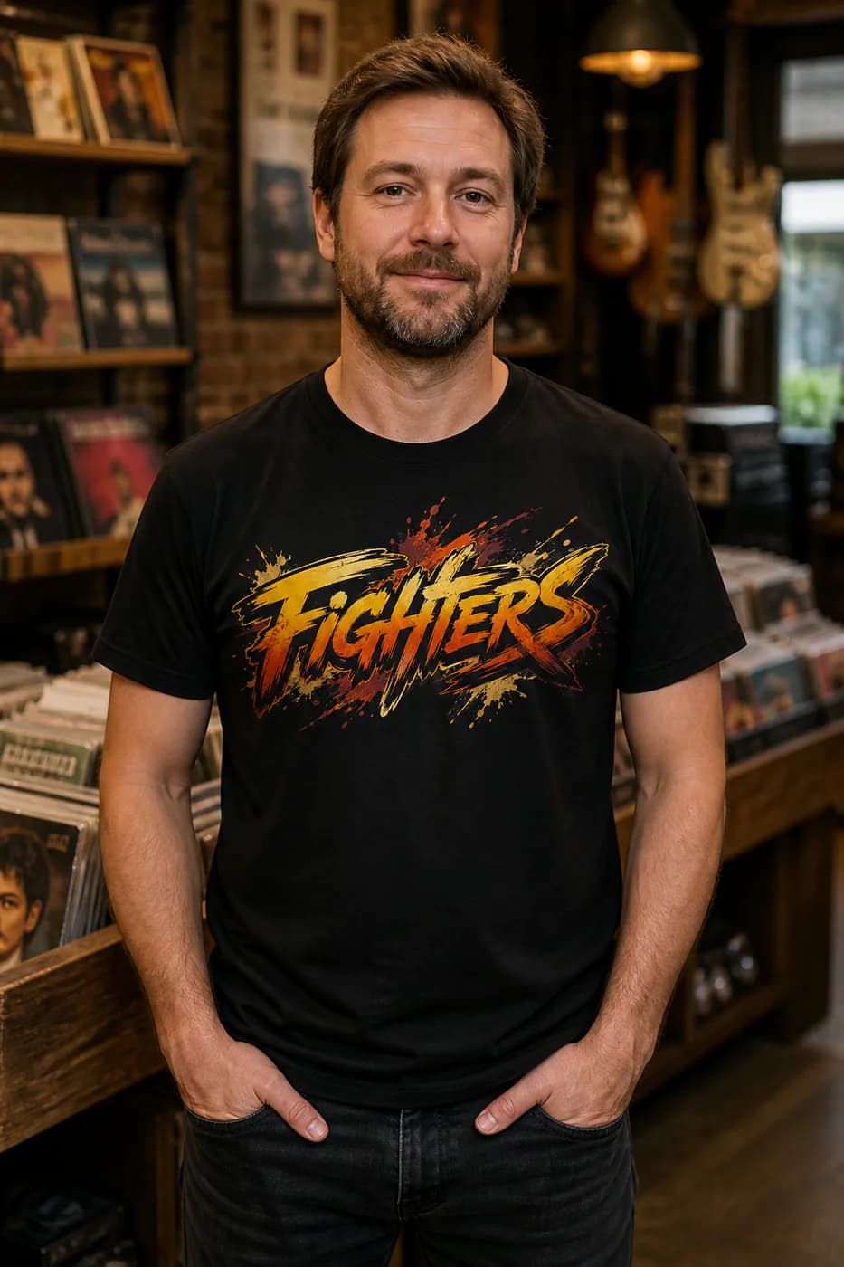 Kung Fu Men black cotton tee person front mockup