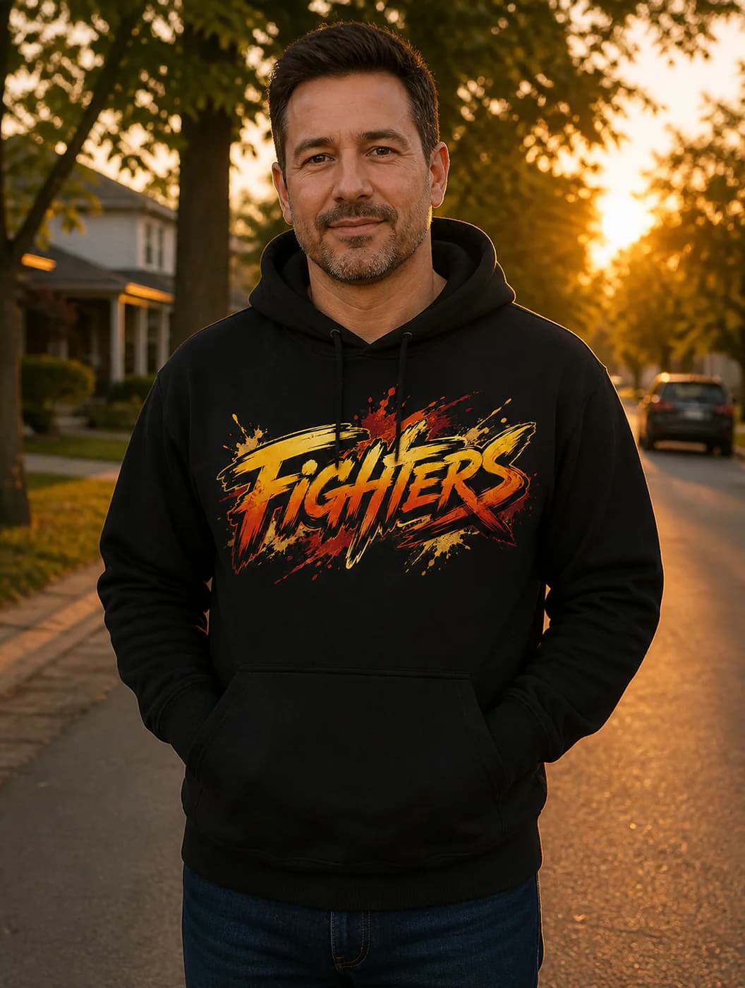 Kung Fu Men black hoodie person front mockup