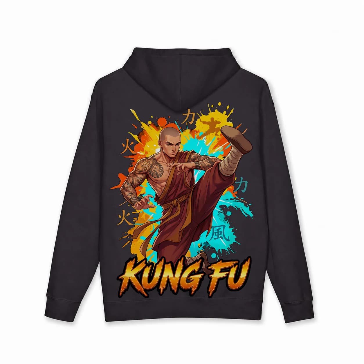 Kung Fu Men black hoodie garment back mockup