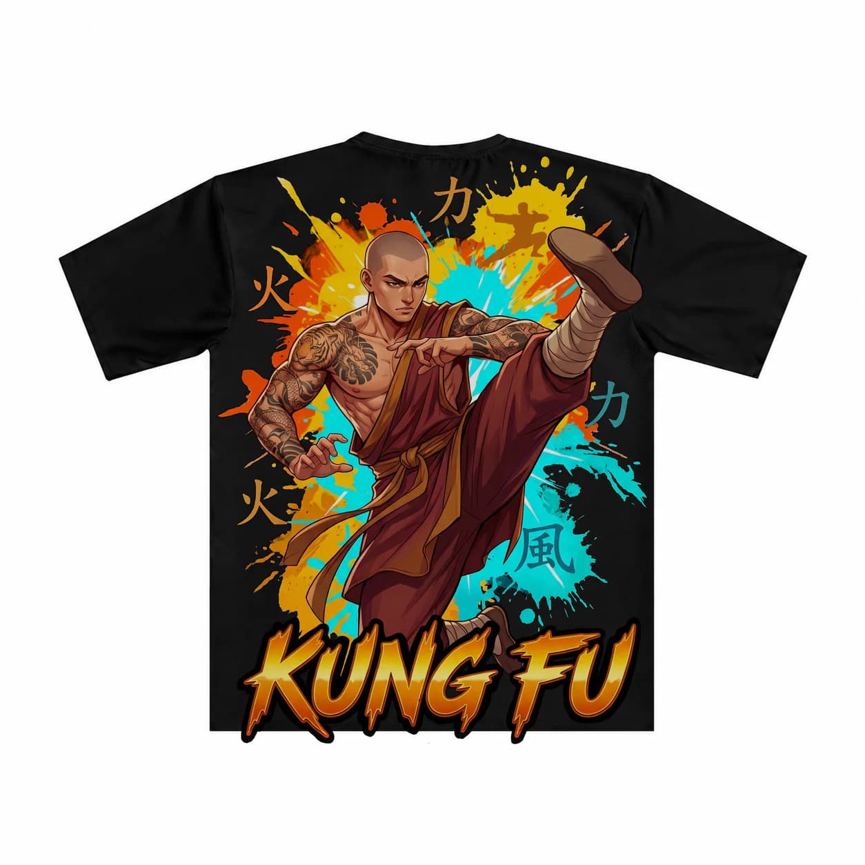 Kung Fu Men black performance tee garment back mockup