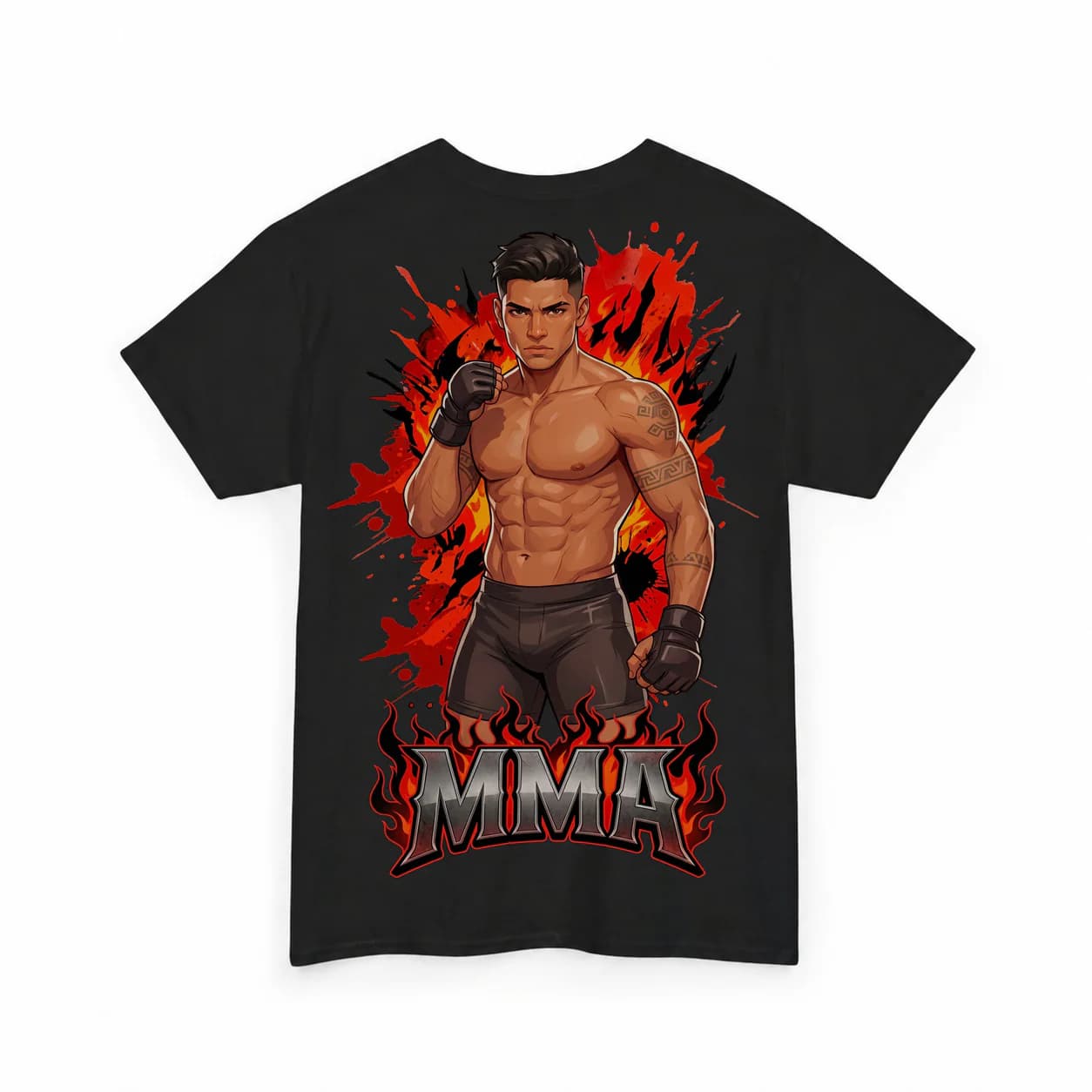 MMA Men black cotton tee garment back mockup