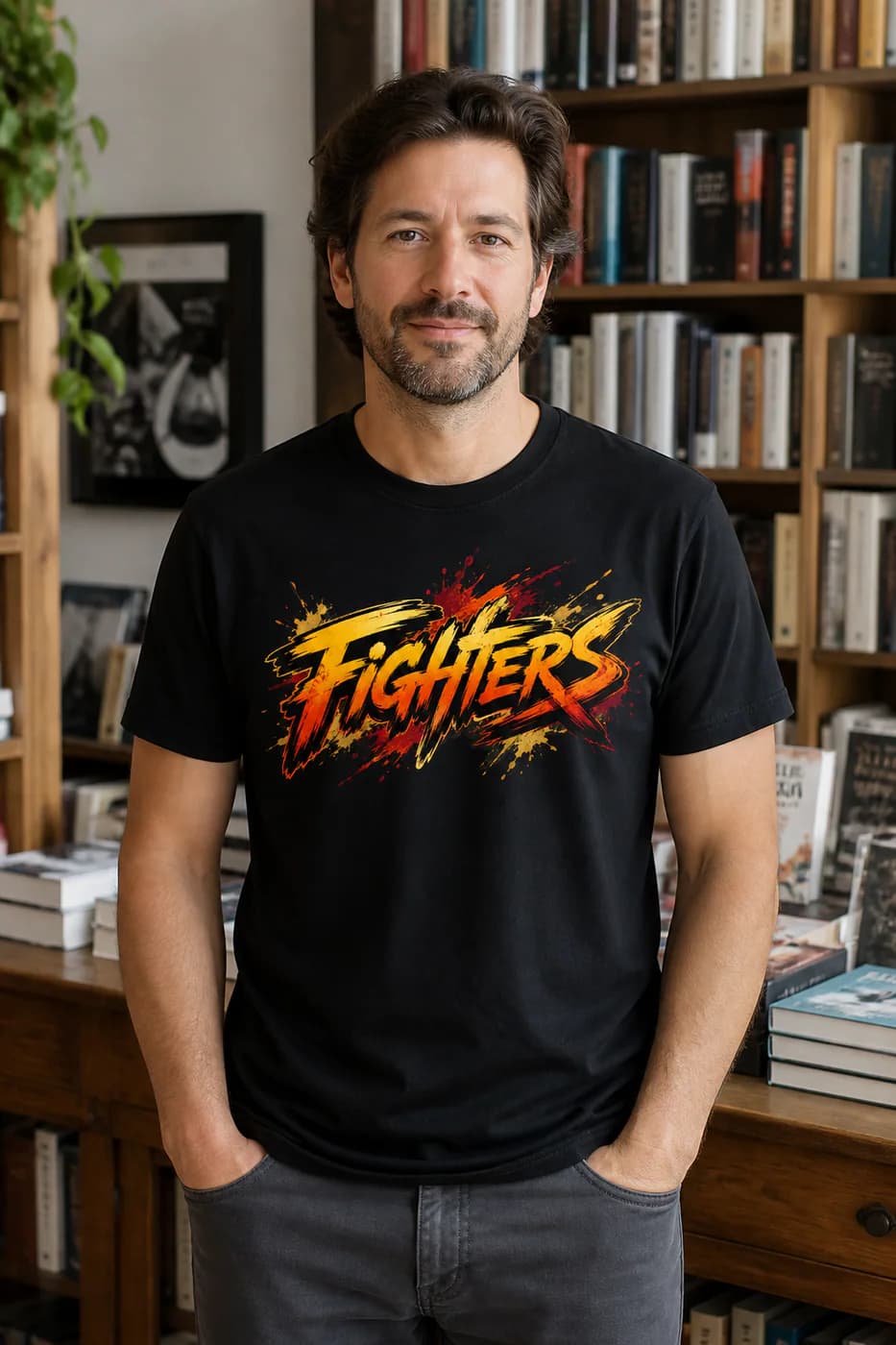 Muay Thai Men black cotton tee person front mockup