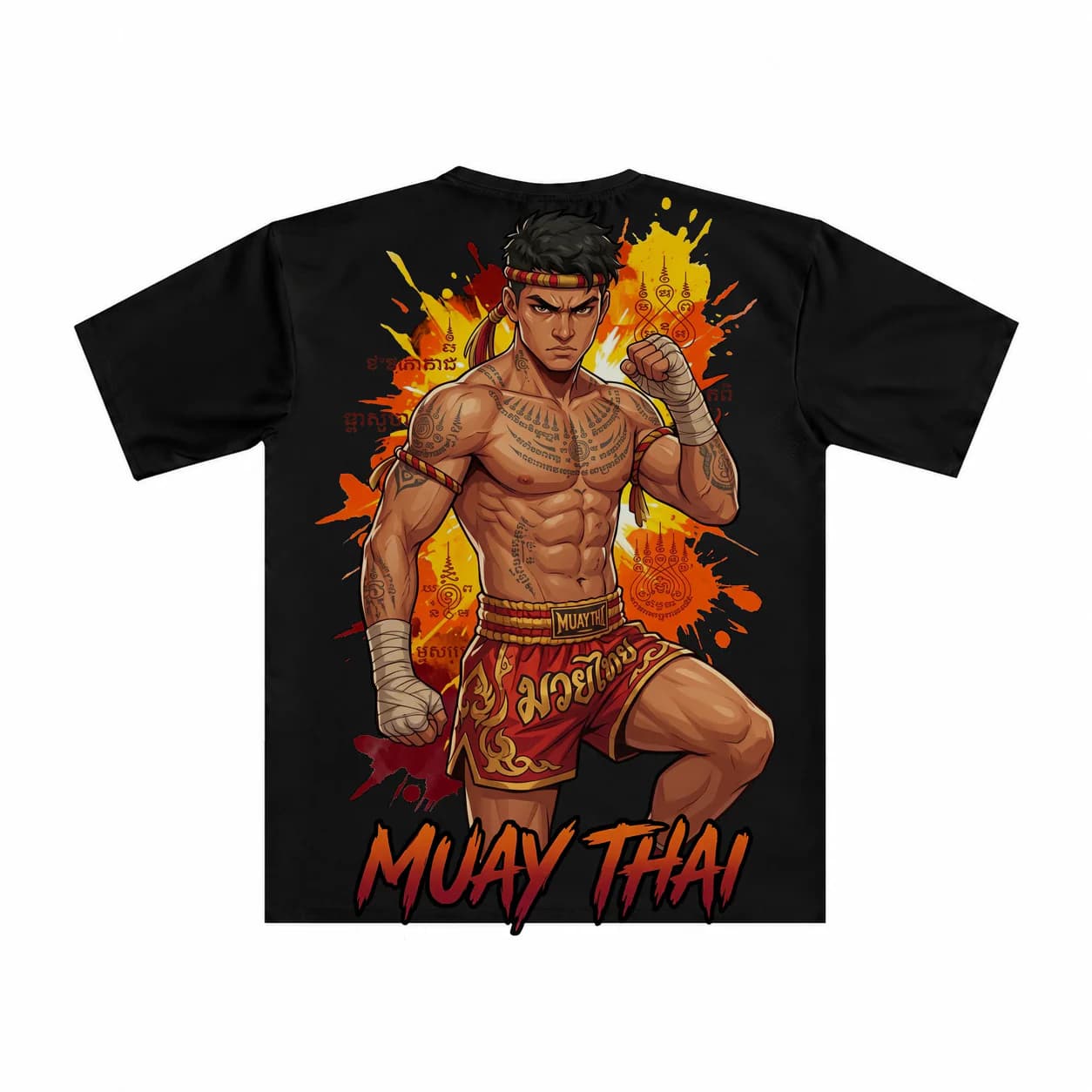 Muay Thai Men black performance tee garment back mockup
