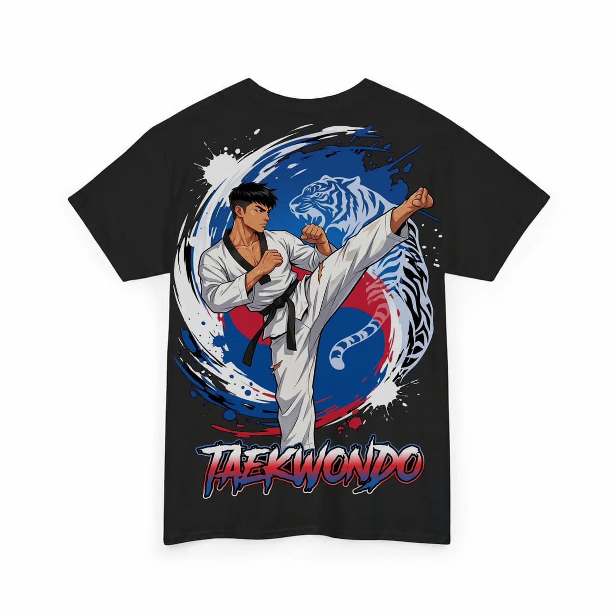 Taekwondo Men black cotton tee garment back mockup