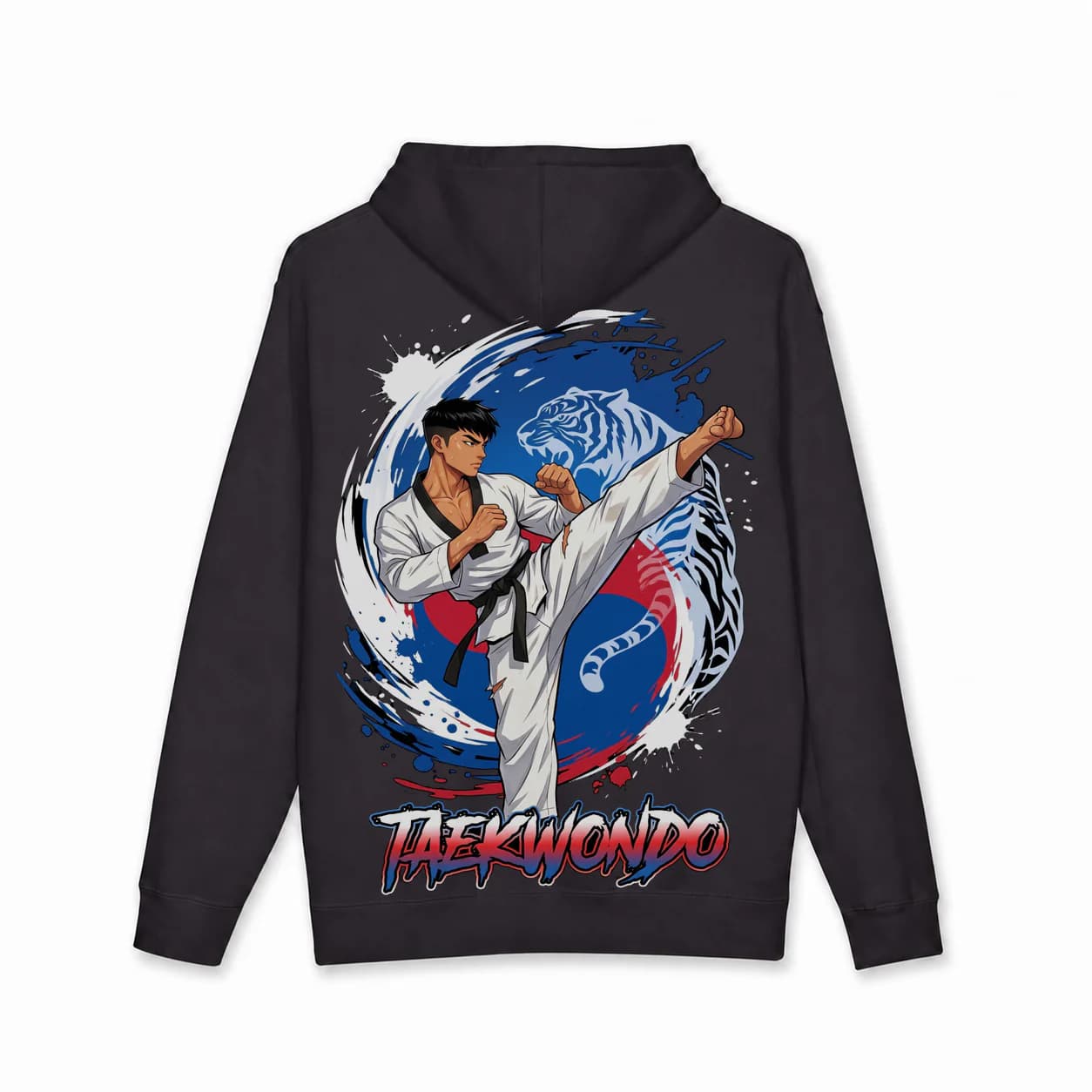 Taekwondo Men black hoodie garment back mockup