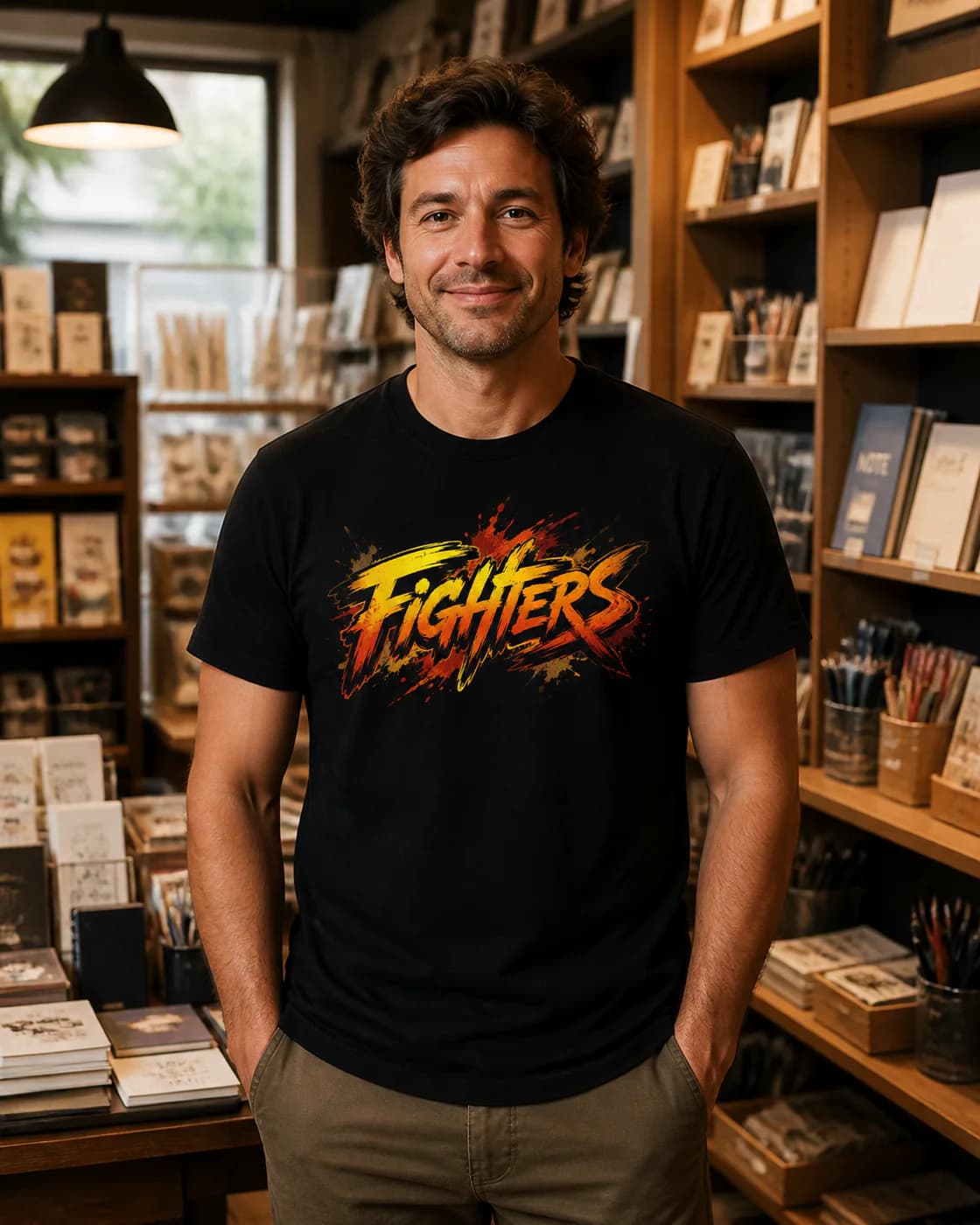 Wing Chun Men black cotton tee person front mockup