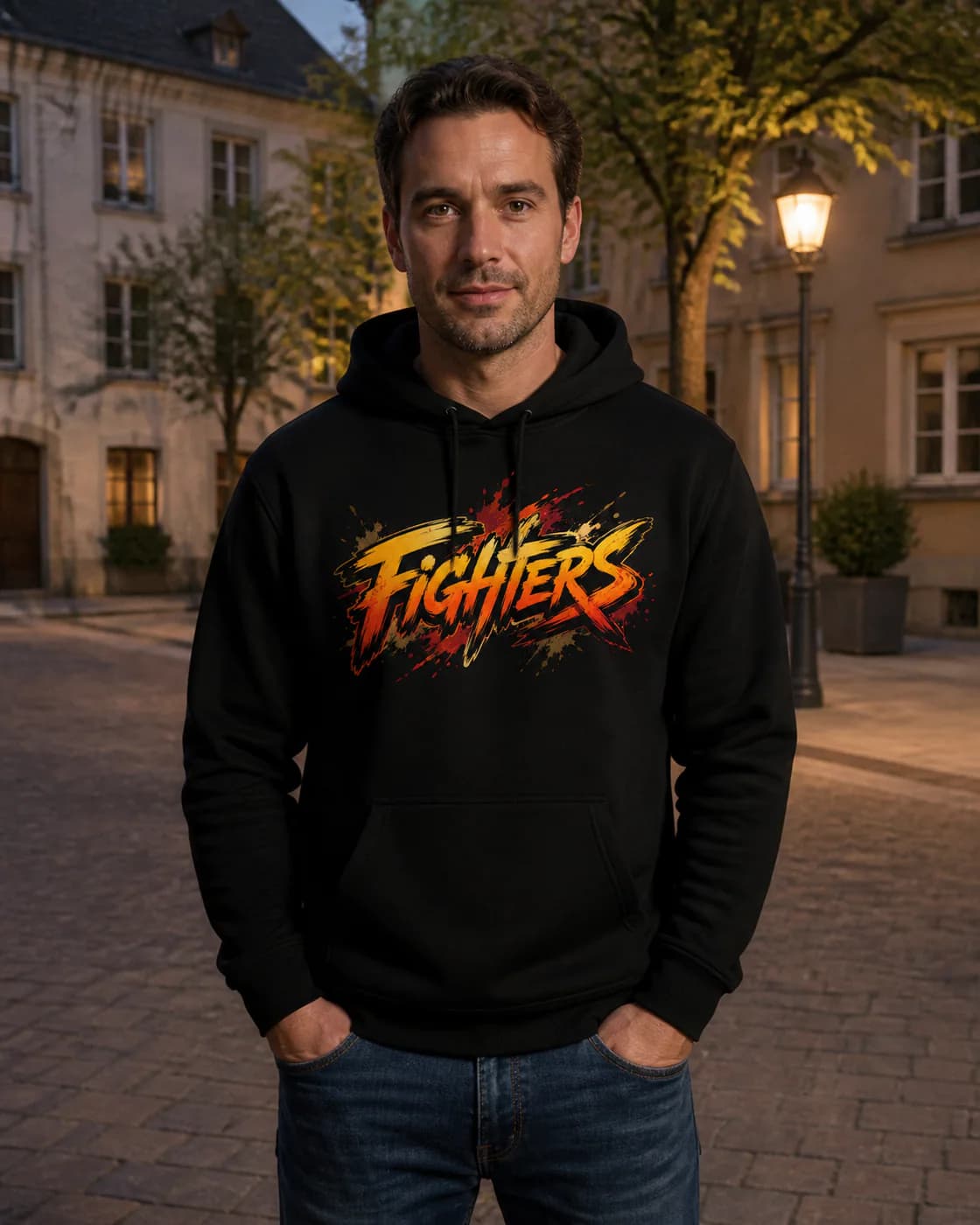 Wing Chun Men black hoodie person front mockup
