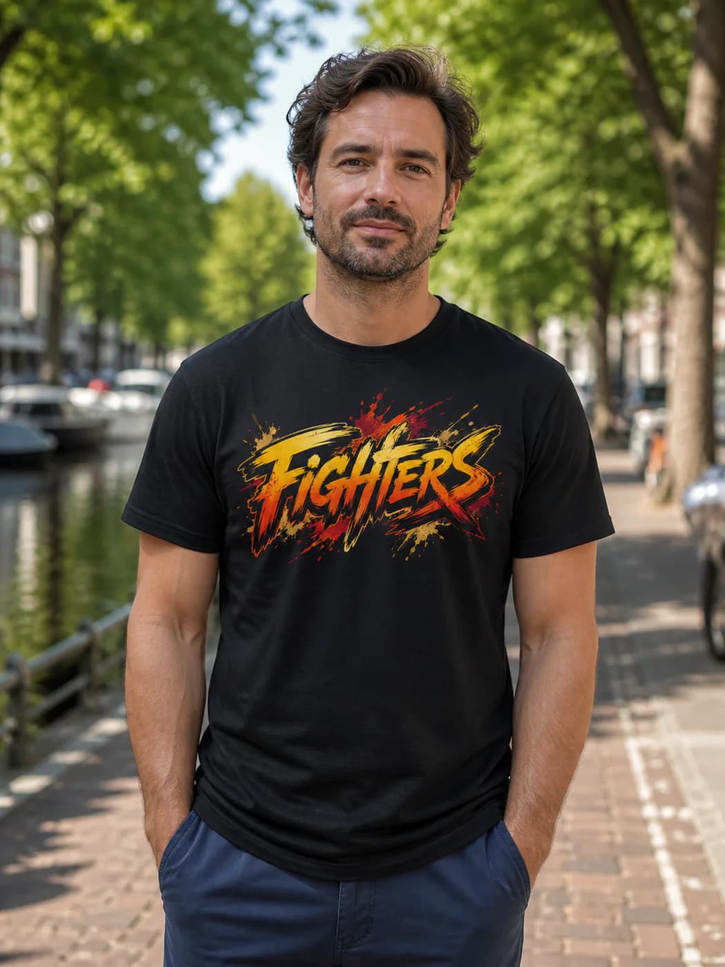 Wing Chun Men black performance tee person front mockup