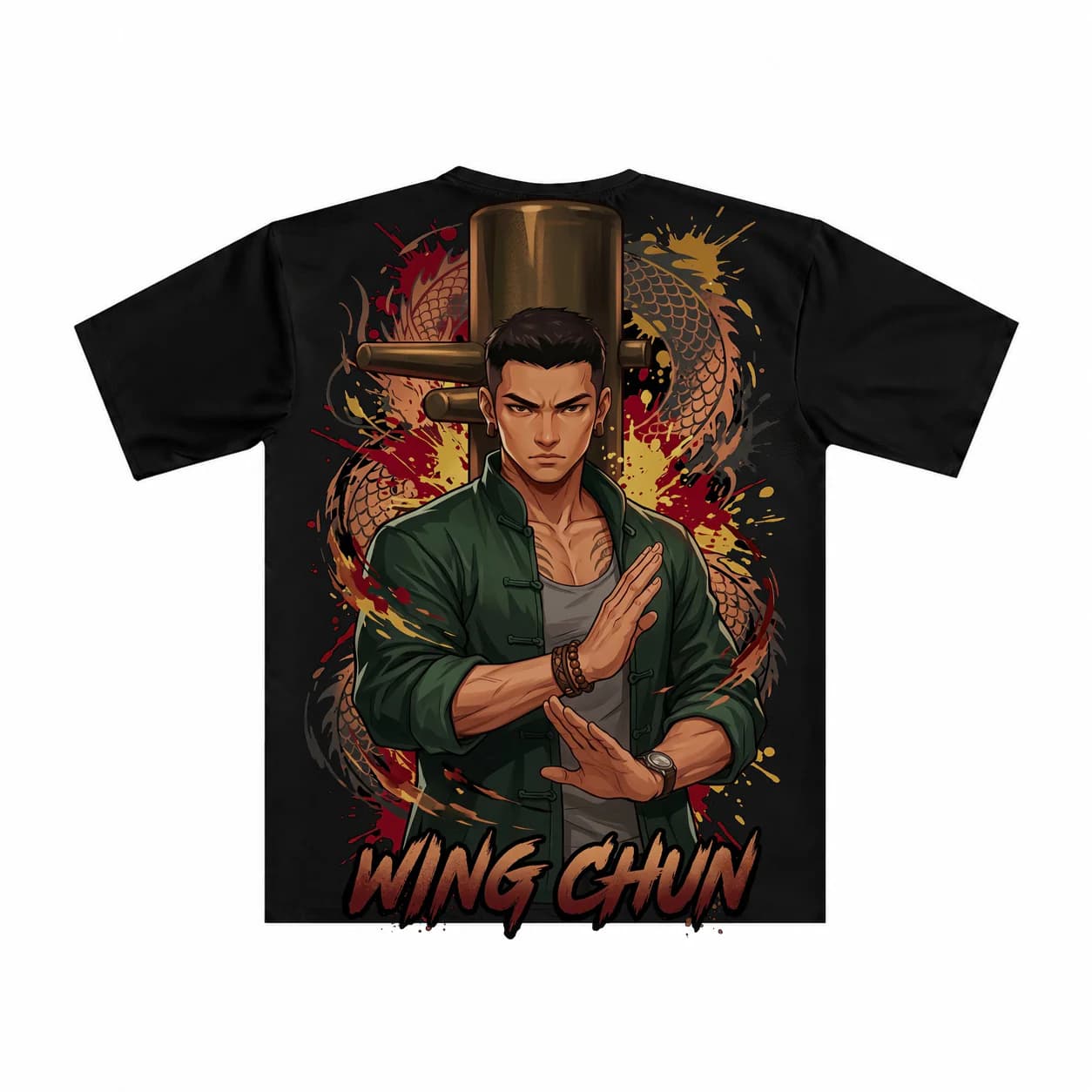 Wing Chun Men black performance tee garment back mockup