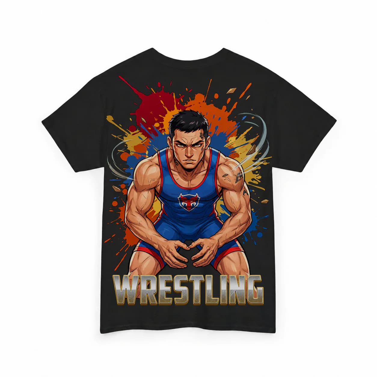 Wrestling Men black cotton tee garment back mockup