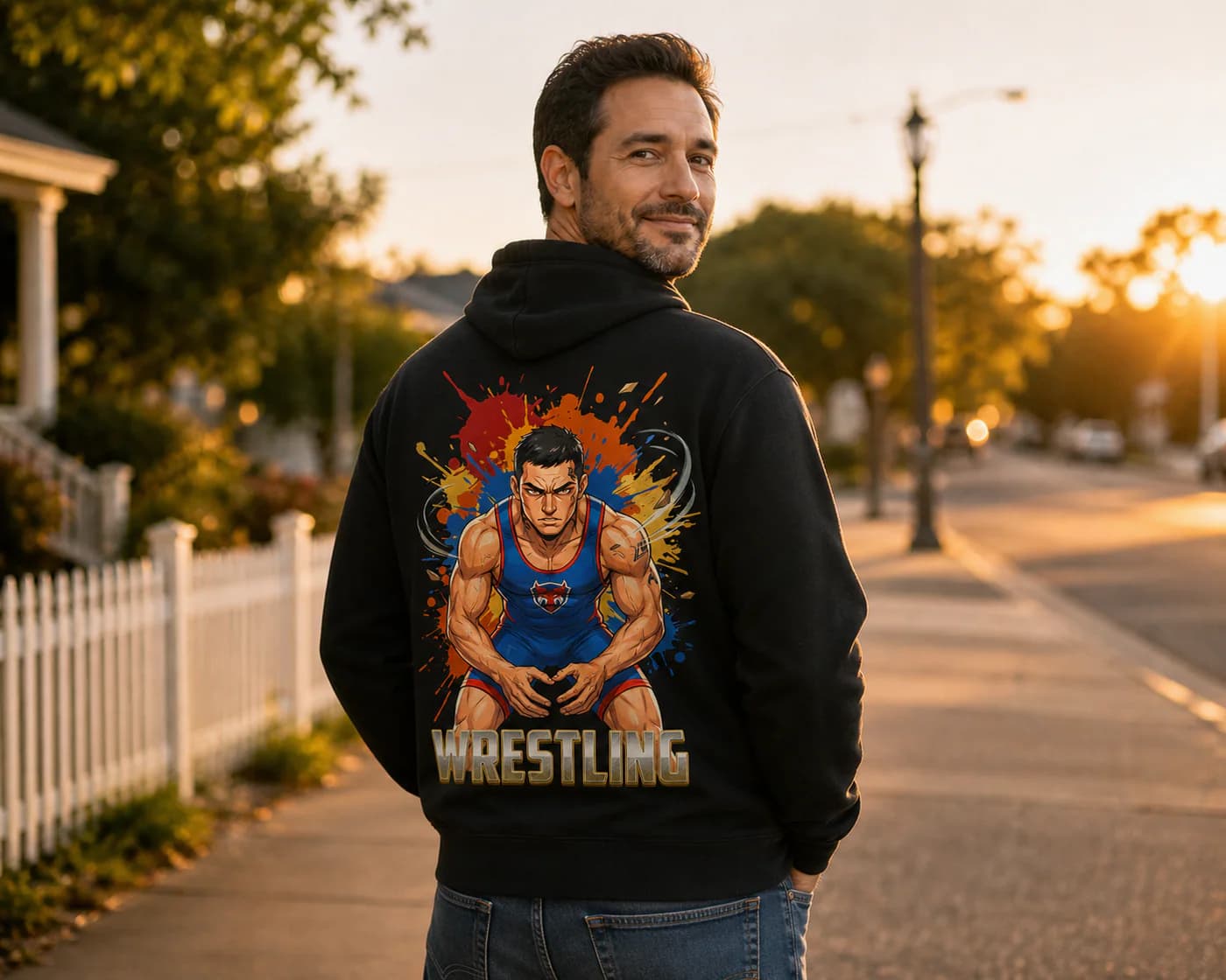 Wrestling Men black hoodie person back mockup