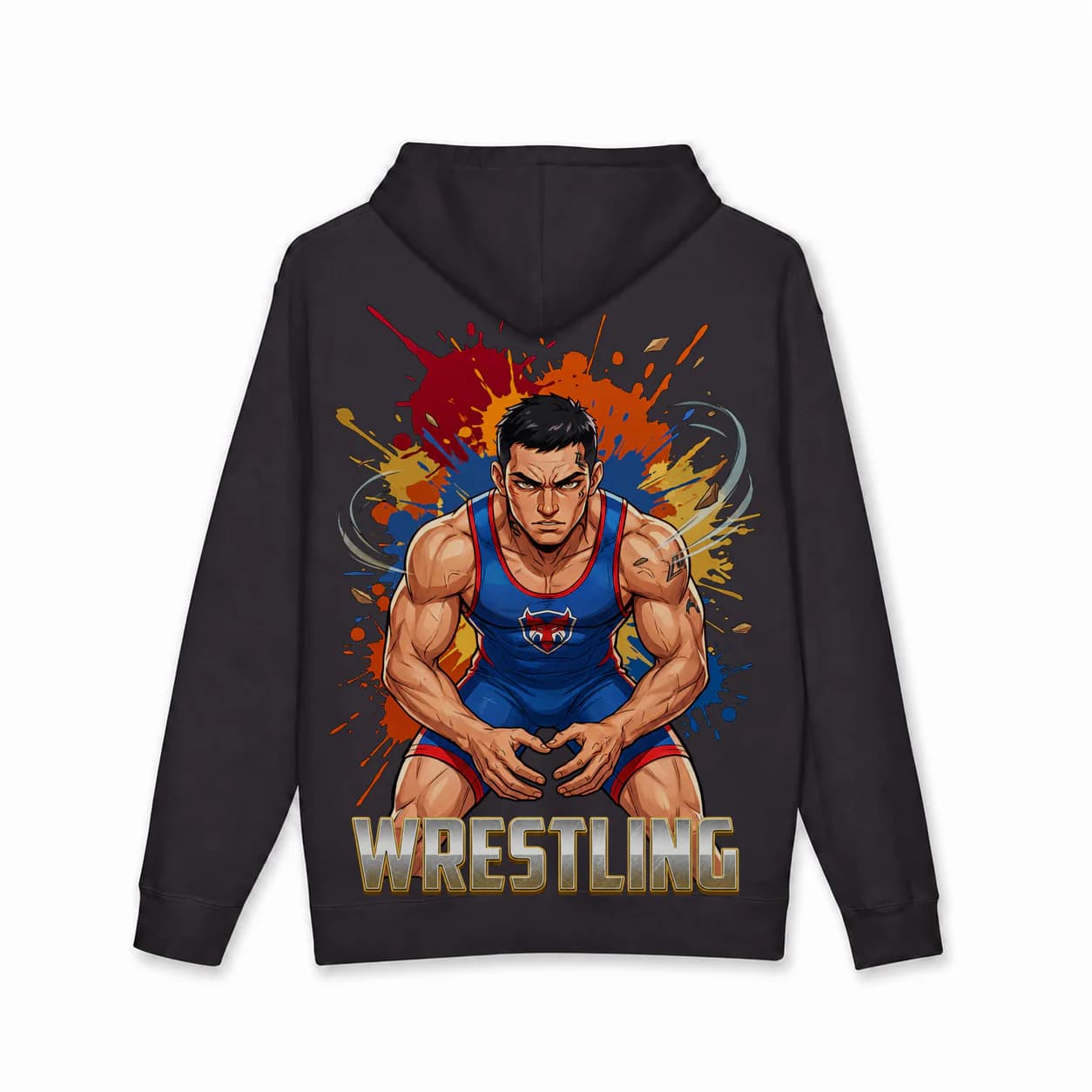 Wrestling Men black hoodie garment back mockup