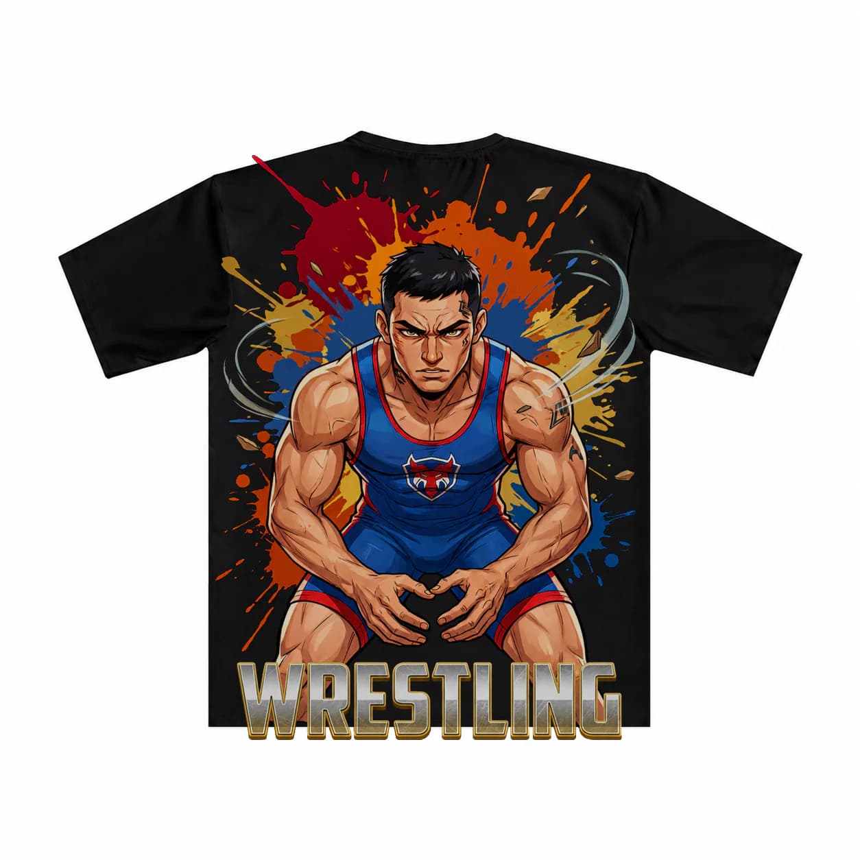Wrestling Men black performance tee garment back mockup