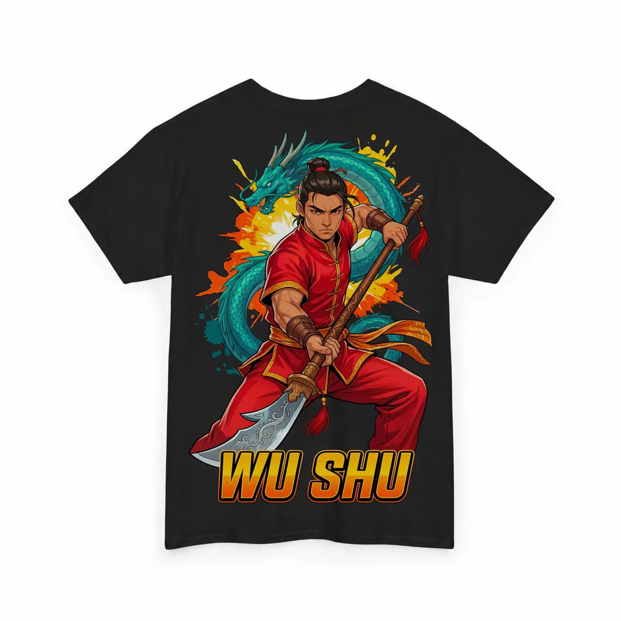 Wu Shu Men black cotton tee garment back mockup