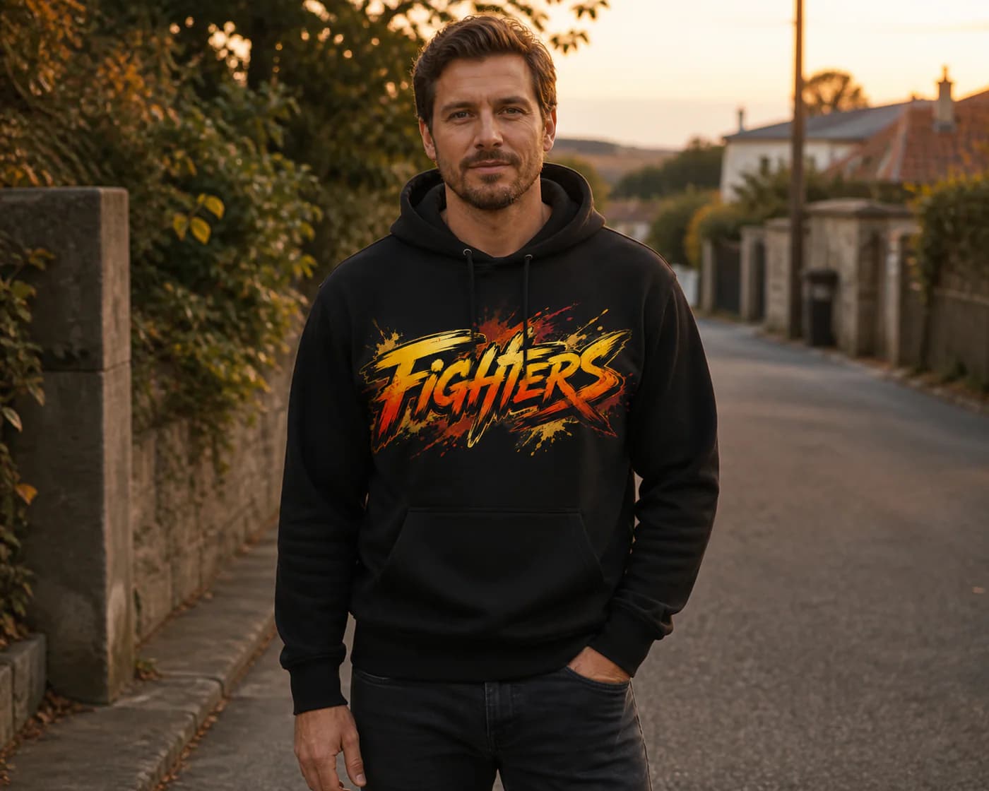 Wu Shu Men black hoodie person front mockup
