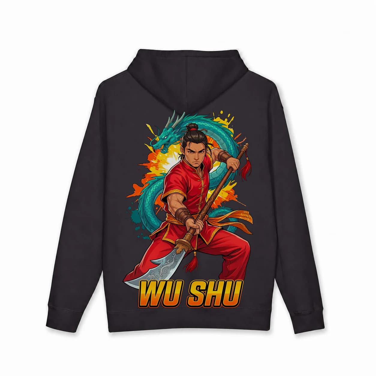 Wu Shu Men black hoodie garment back mockup