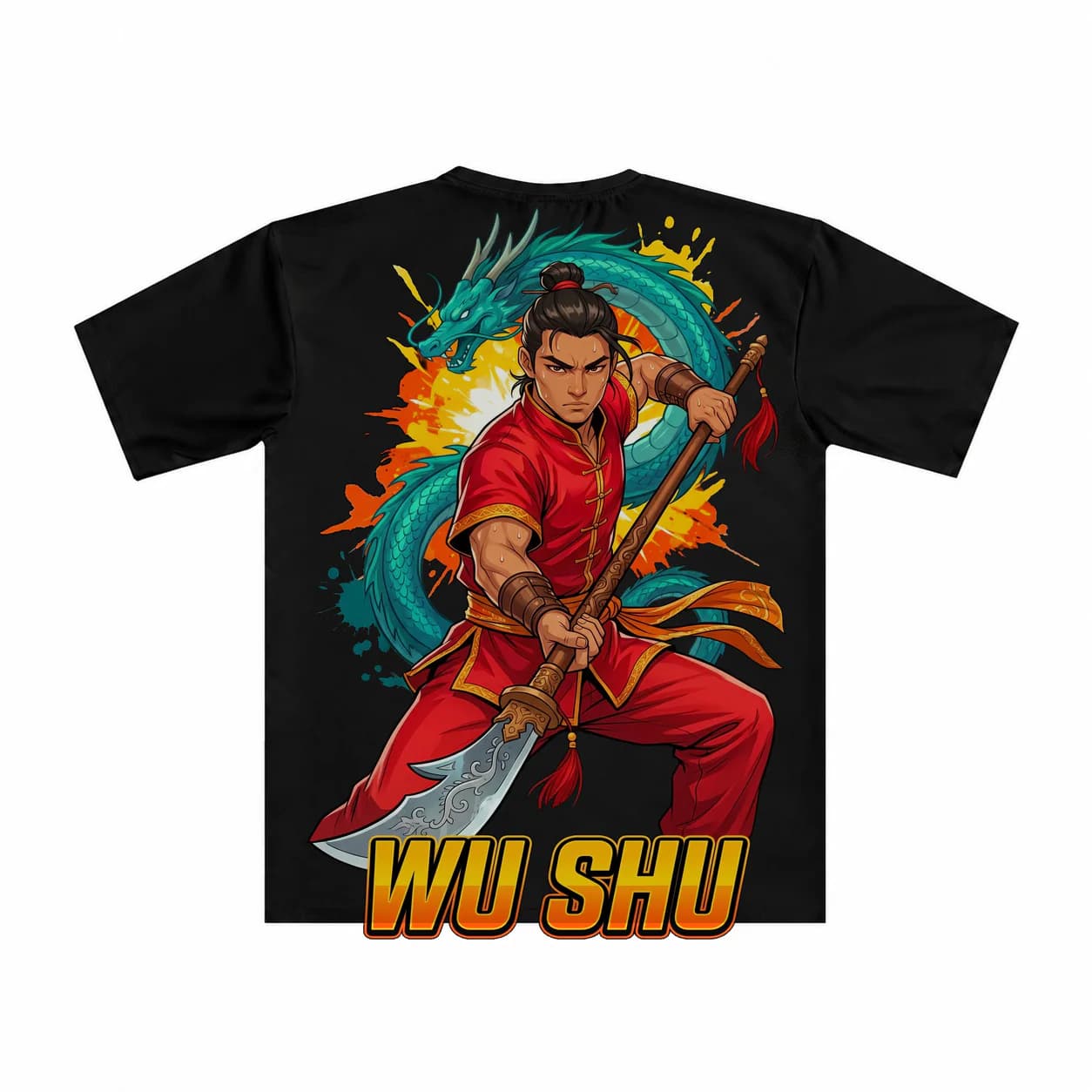 Wu Shu Men black performance tee garment back mockup