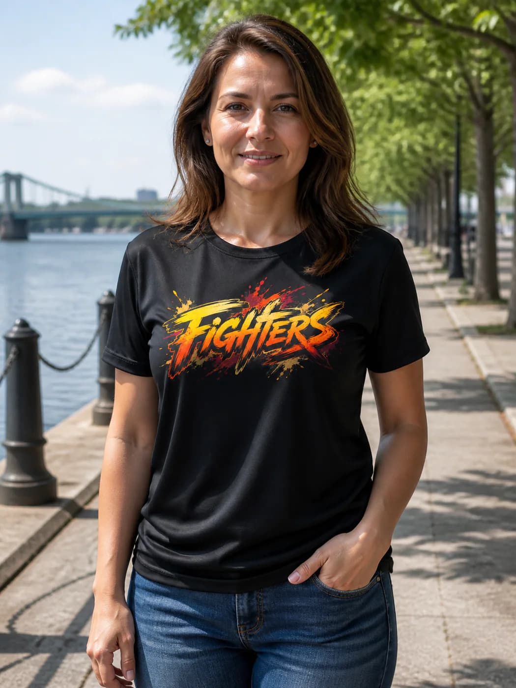 Brazilian Jiu Jitsu Women black performance tee person front mockup