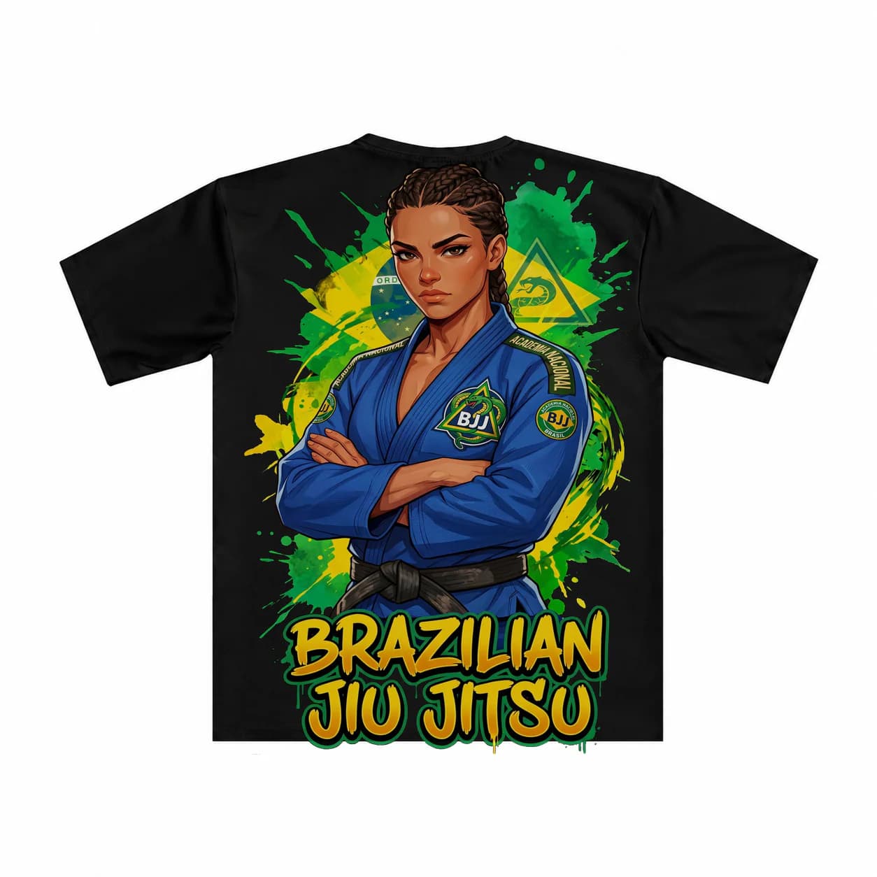 Brazilian Jiu Jitsu Women black performance tee garment back mockup