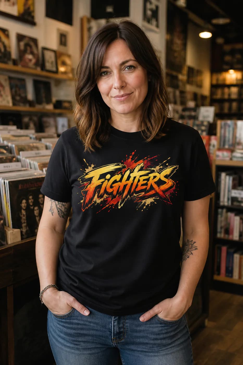 Boxing Women black cotton tee person front mockup