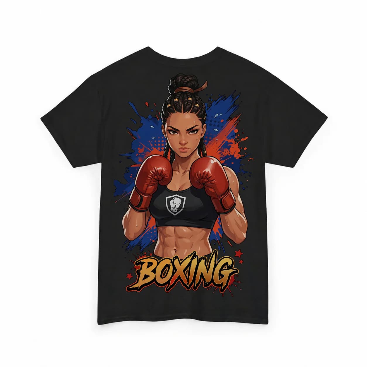 Boxing Women black cotton tee garment back mockup