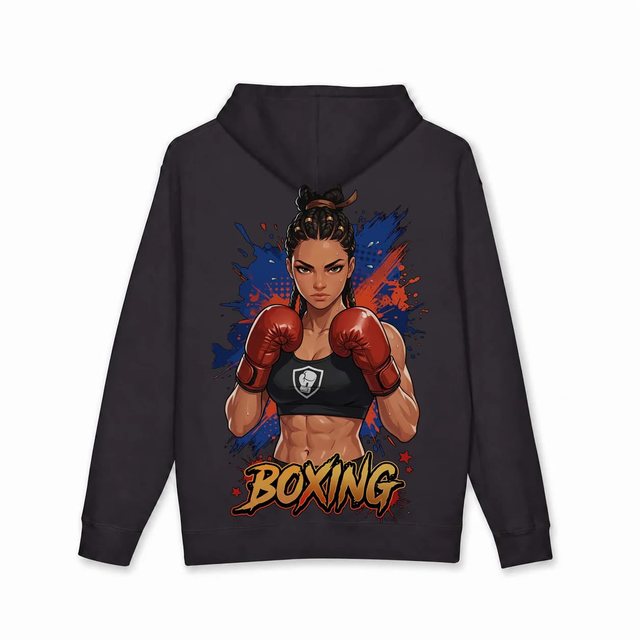 Boxing Women black hoodie garment back mockup