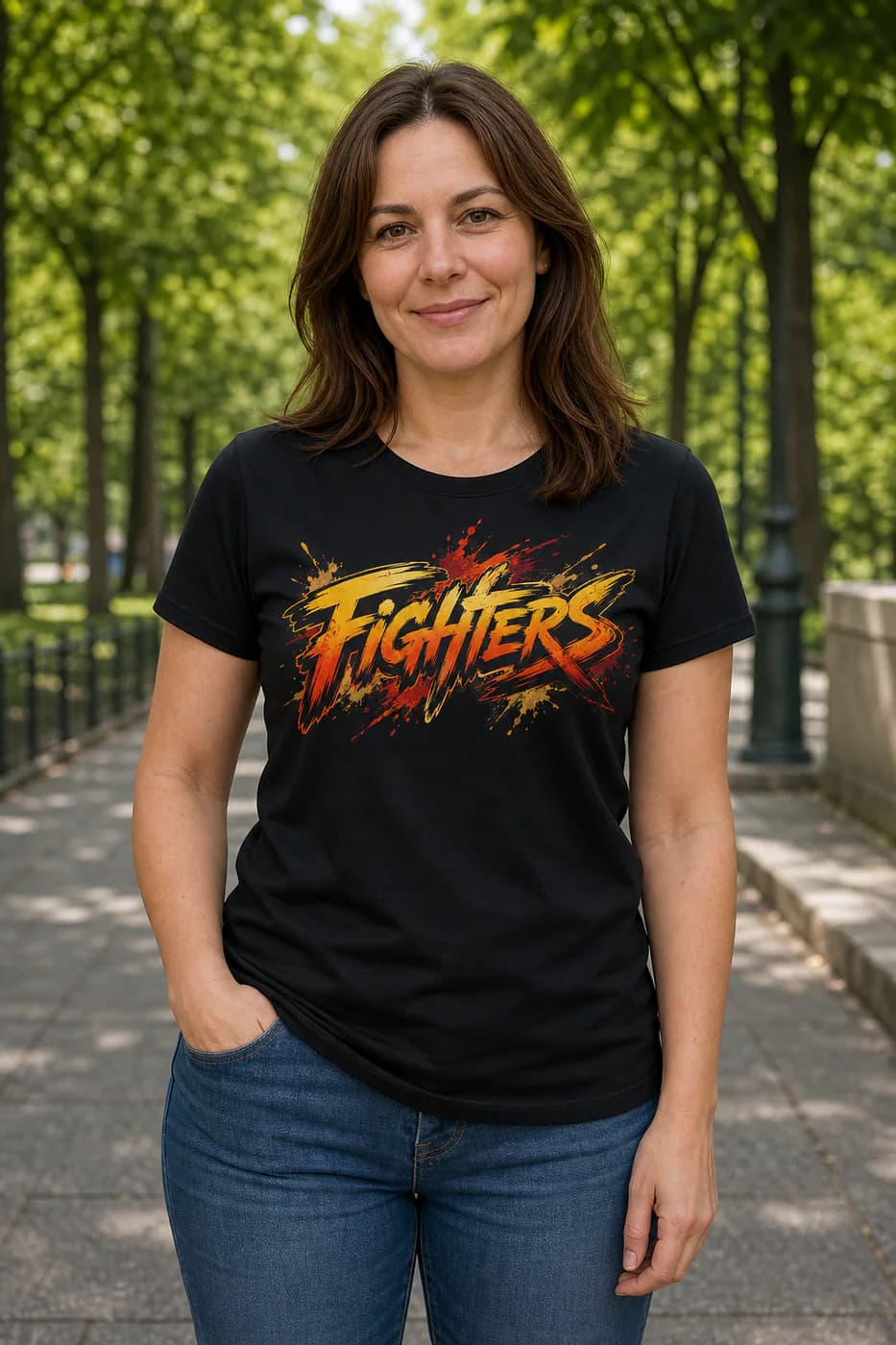 Boxing Women black performance tee person front mockup