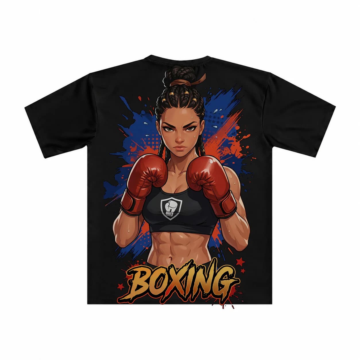 Boxing Women black performance tee garment back mockup