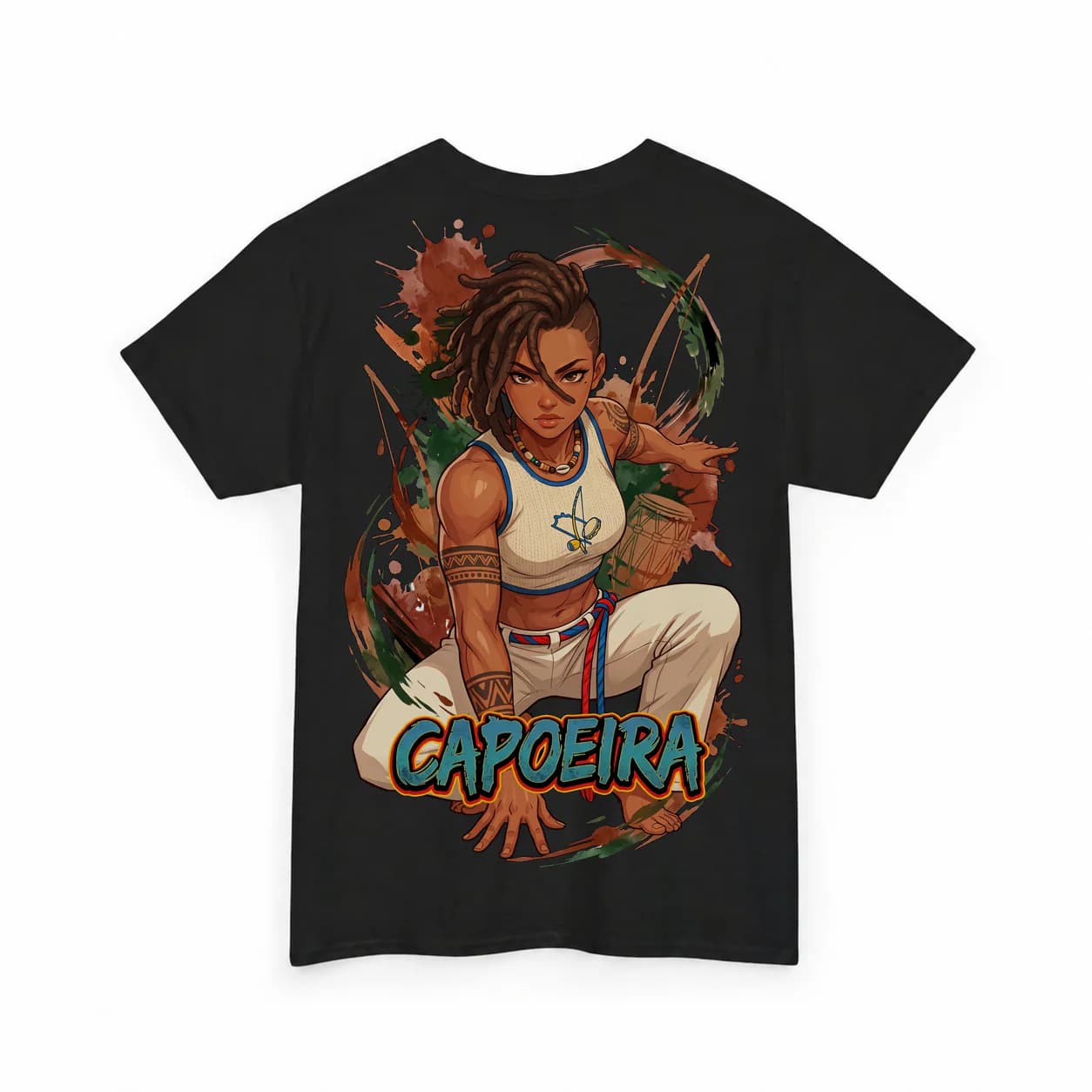 Capoeira Women black cotton tee garment back mockup