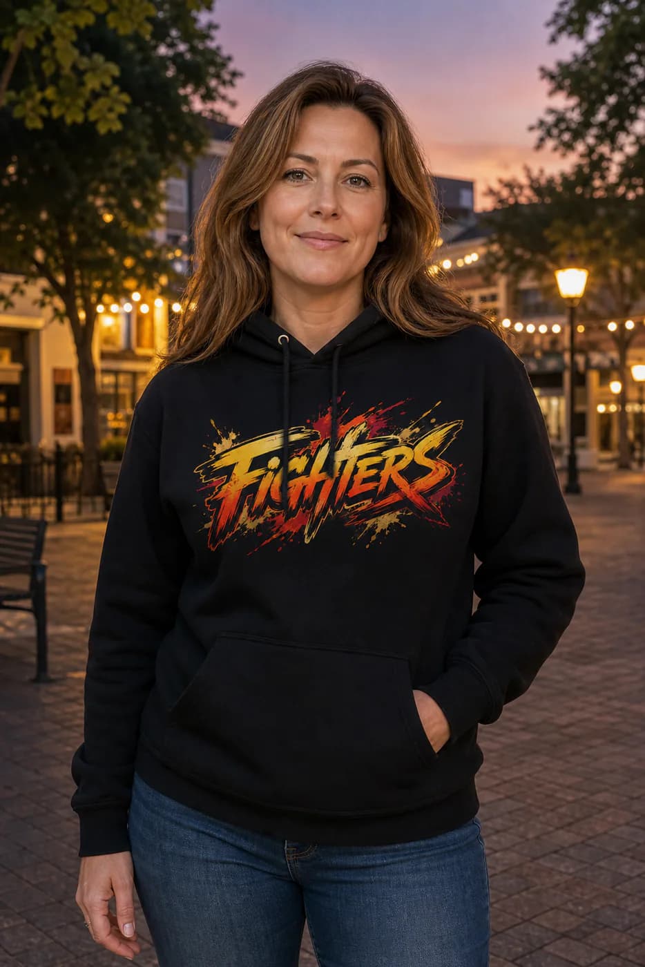Capoeira Women black hoodie person front mockup