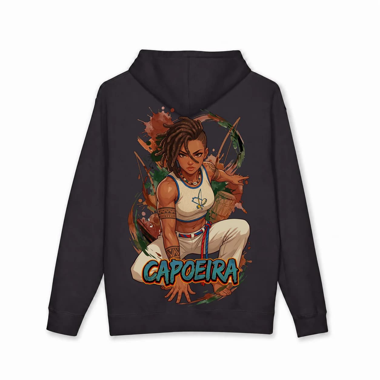 Capoeira Women black hoodie garment back mockup