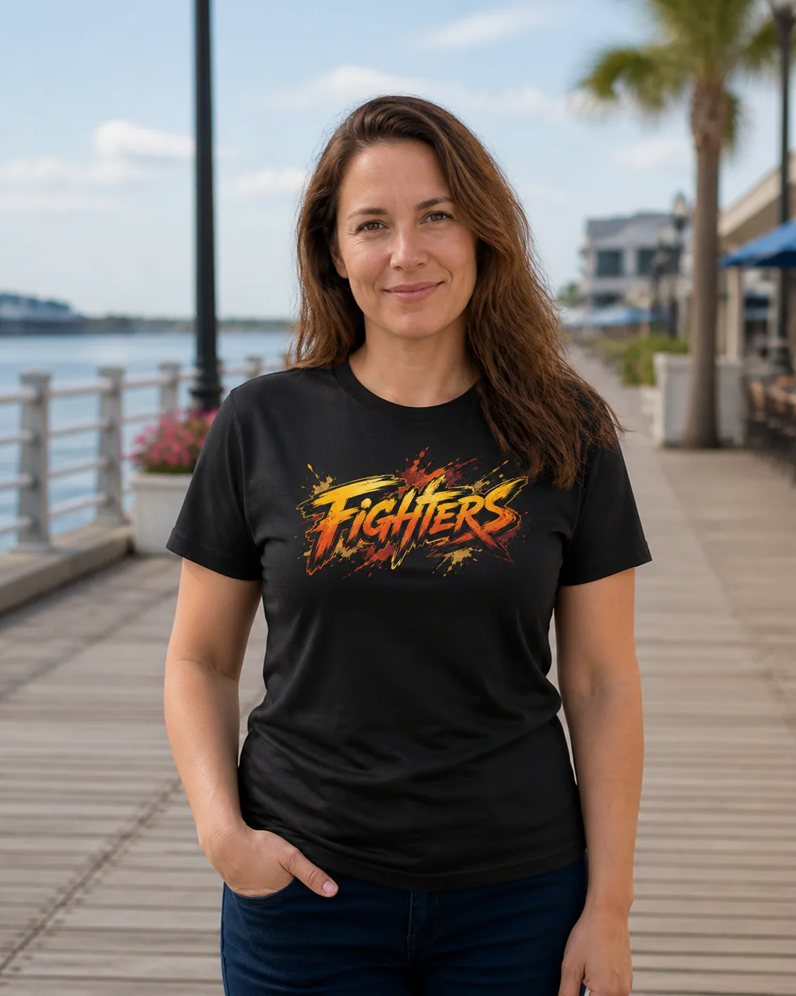 Capoeira Women black performance tee person front mockup