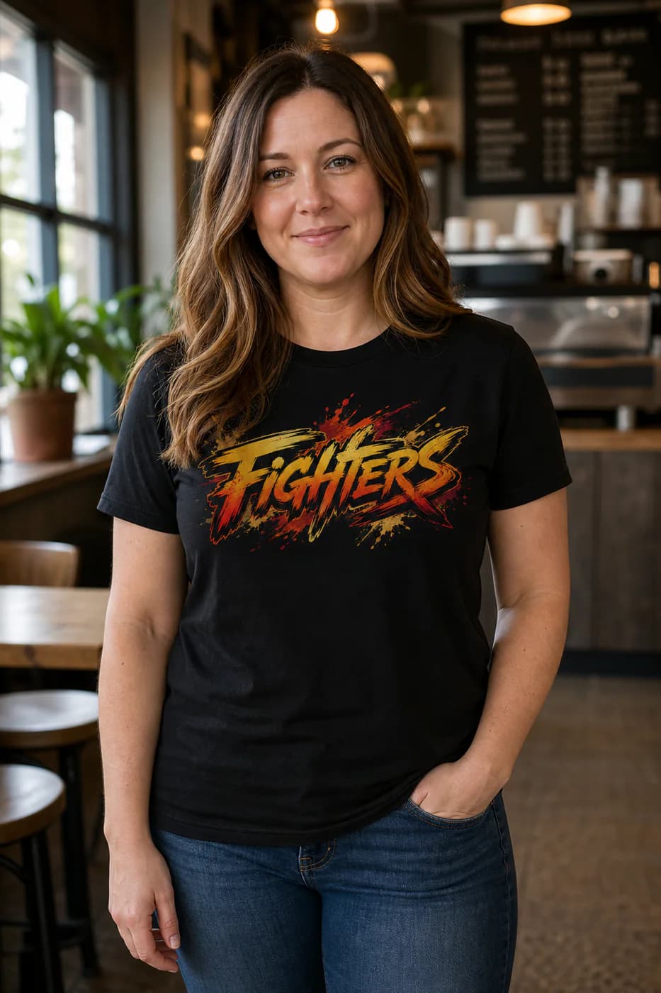Grappling Women black cotton tee person front mockup